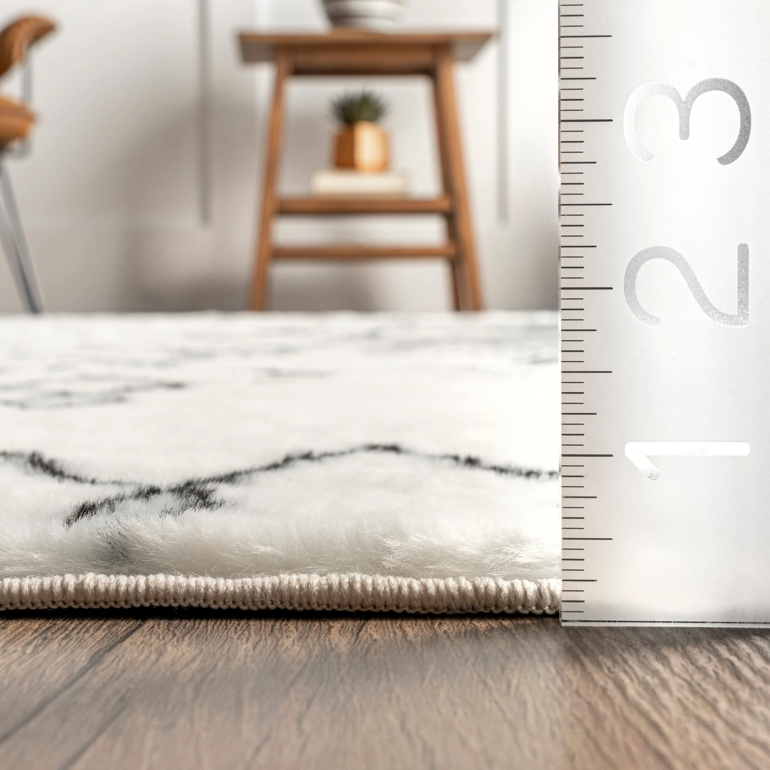 Giana Striped Washable Shag Rug | Black - Image 5