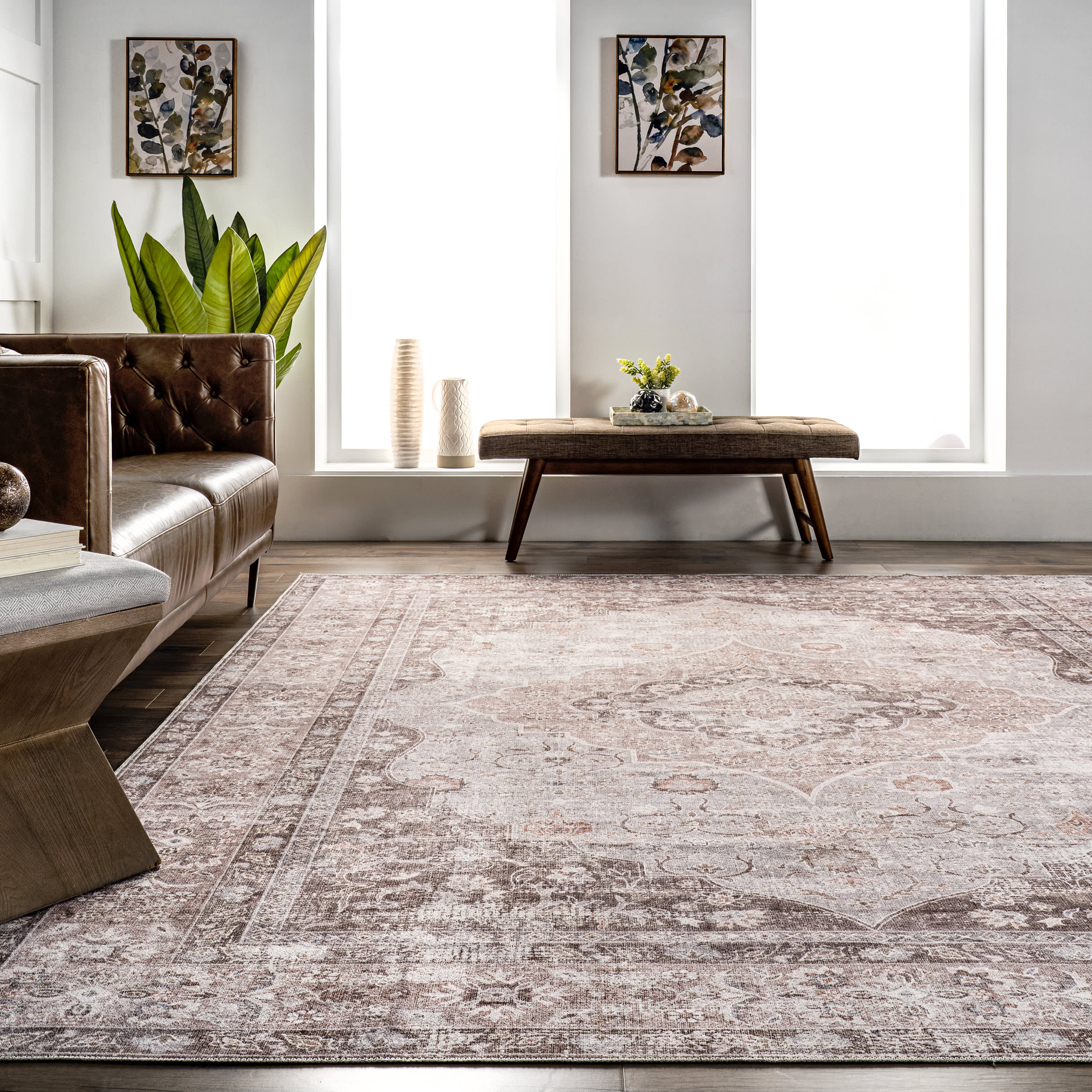 Gianna Blossom Washable Rug | Taupe - Image 4