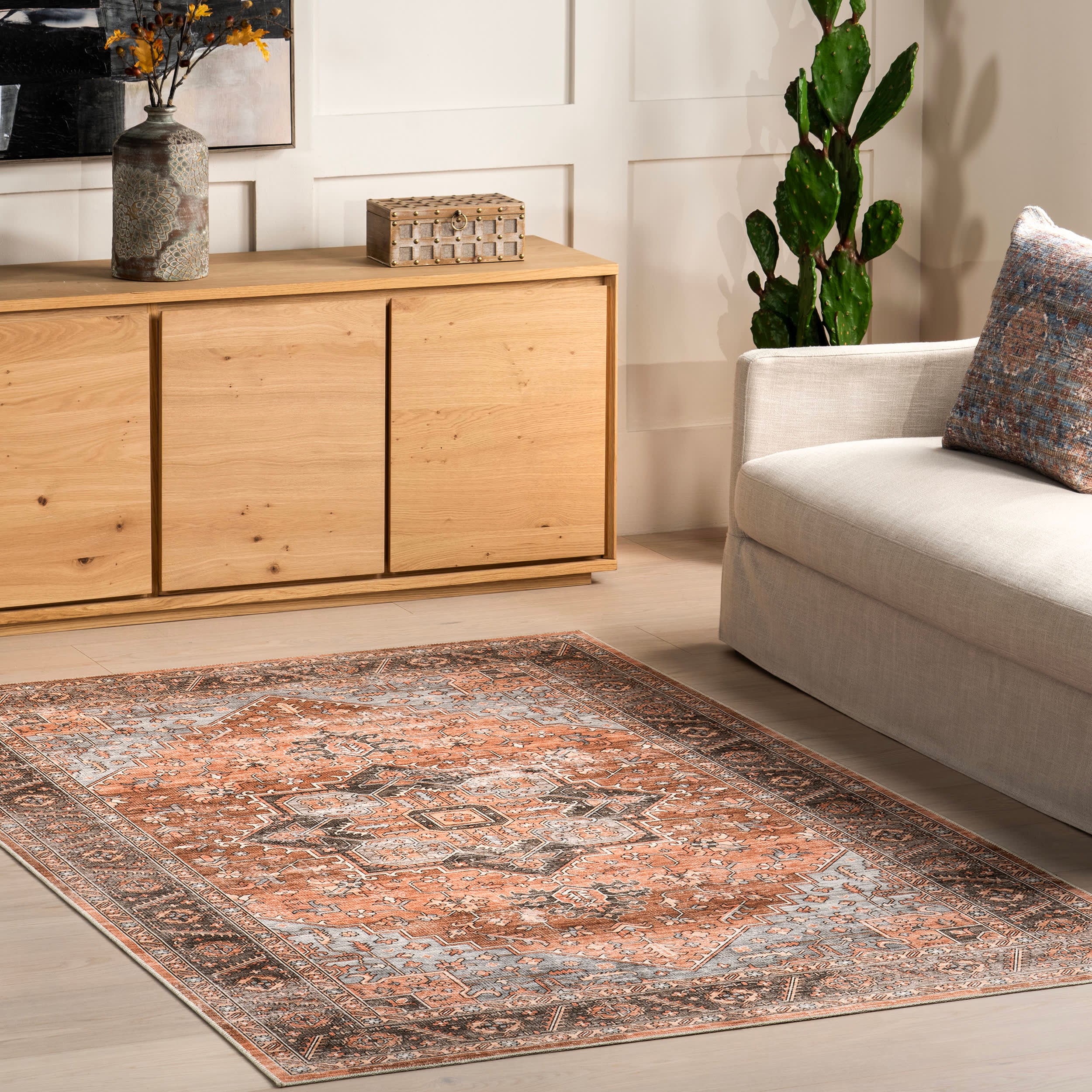 Ginevra Moody Medallion Spill Proof Washable Rug | Sienna Brown - Image 2
