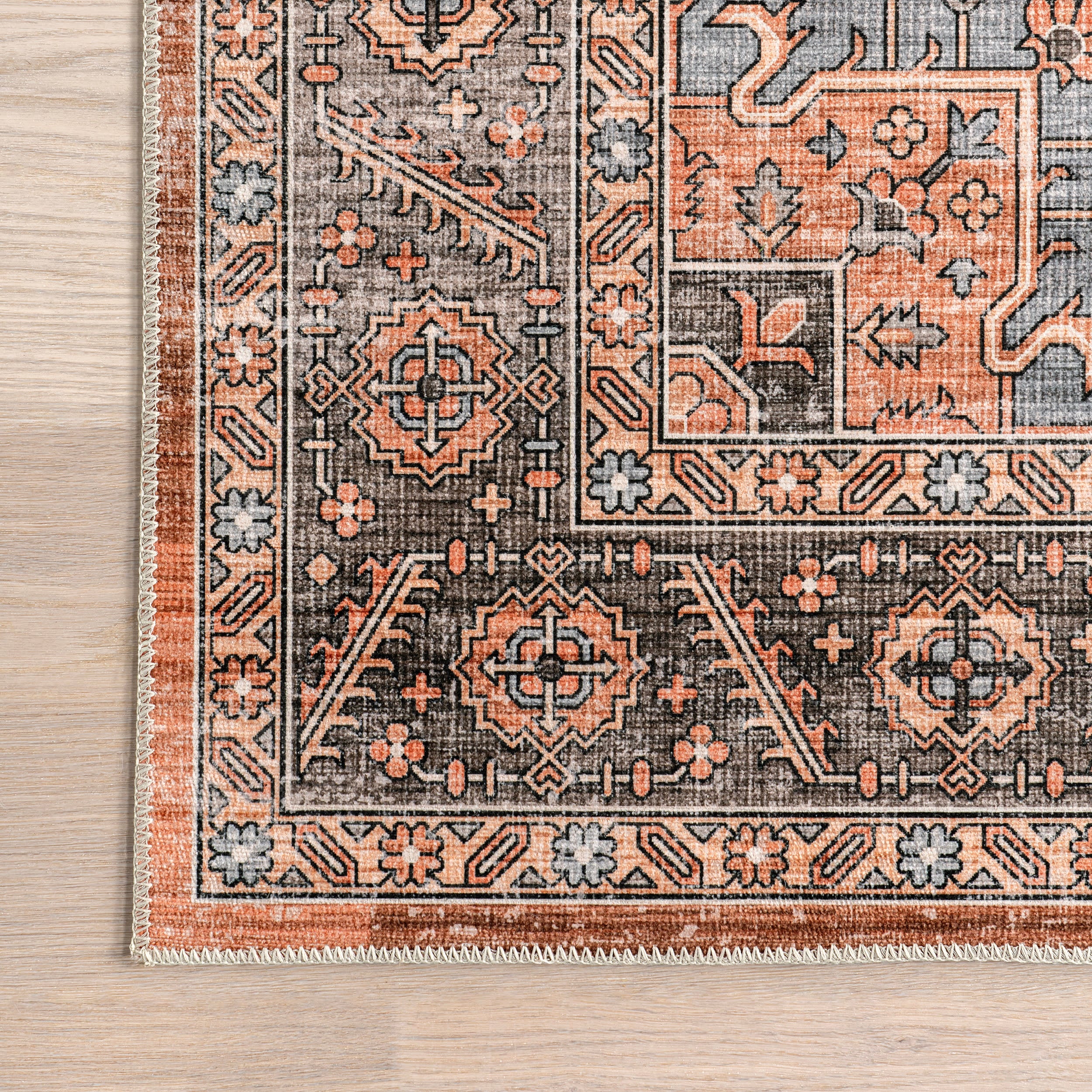 Ginevra Moody Medallion Spill Proof Washable Rug | Sienna Brown - Image 3