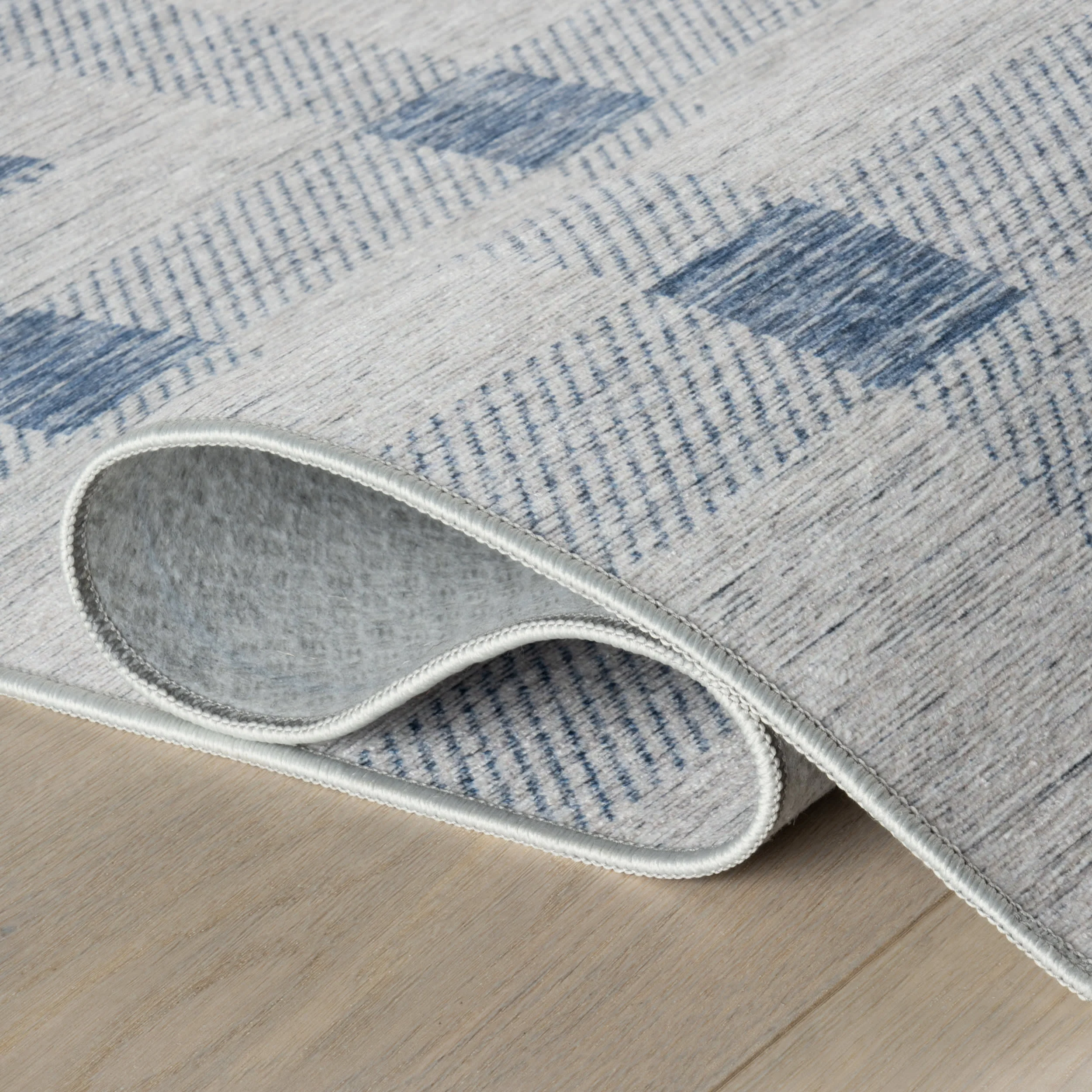 Gingham Machine Washable Rug | Blue - Image 3