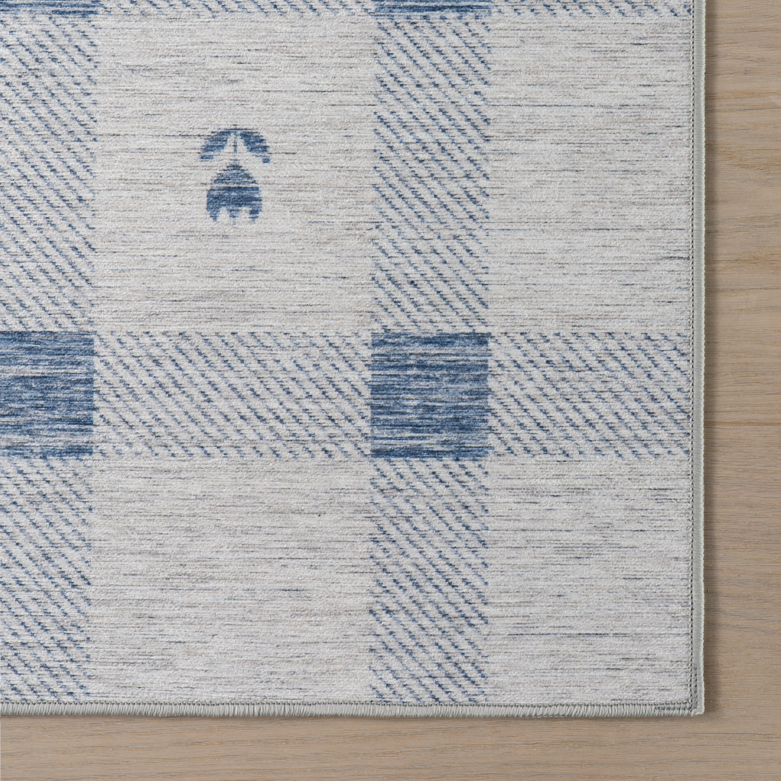 Gingham Machine Washable Rug | Blue - Image 6