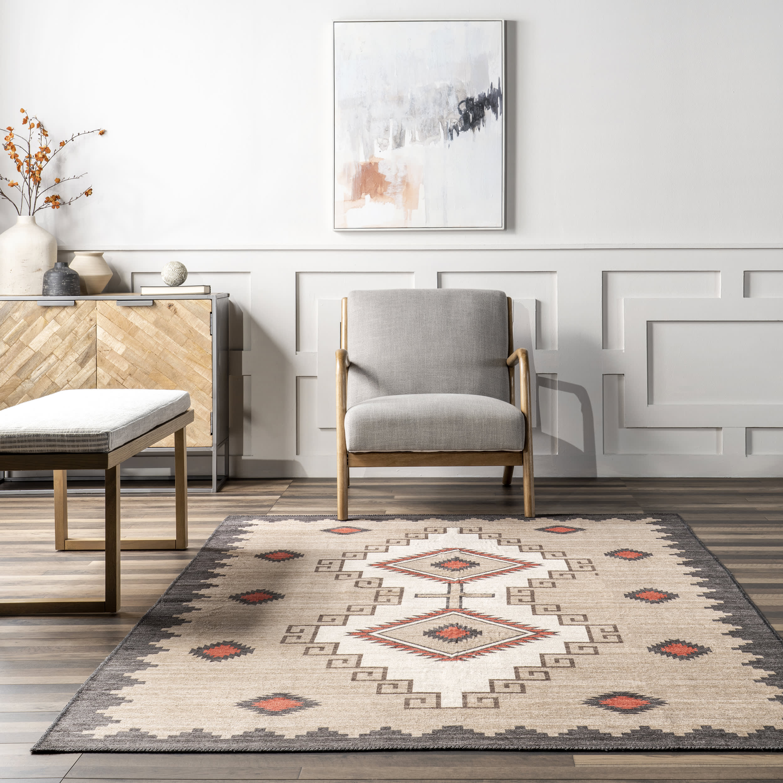 Ginny Washable Southwestern Rug | Brown - Image 4