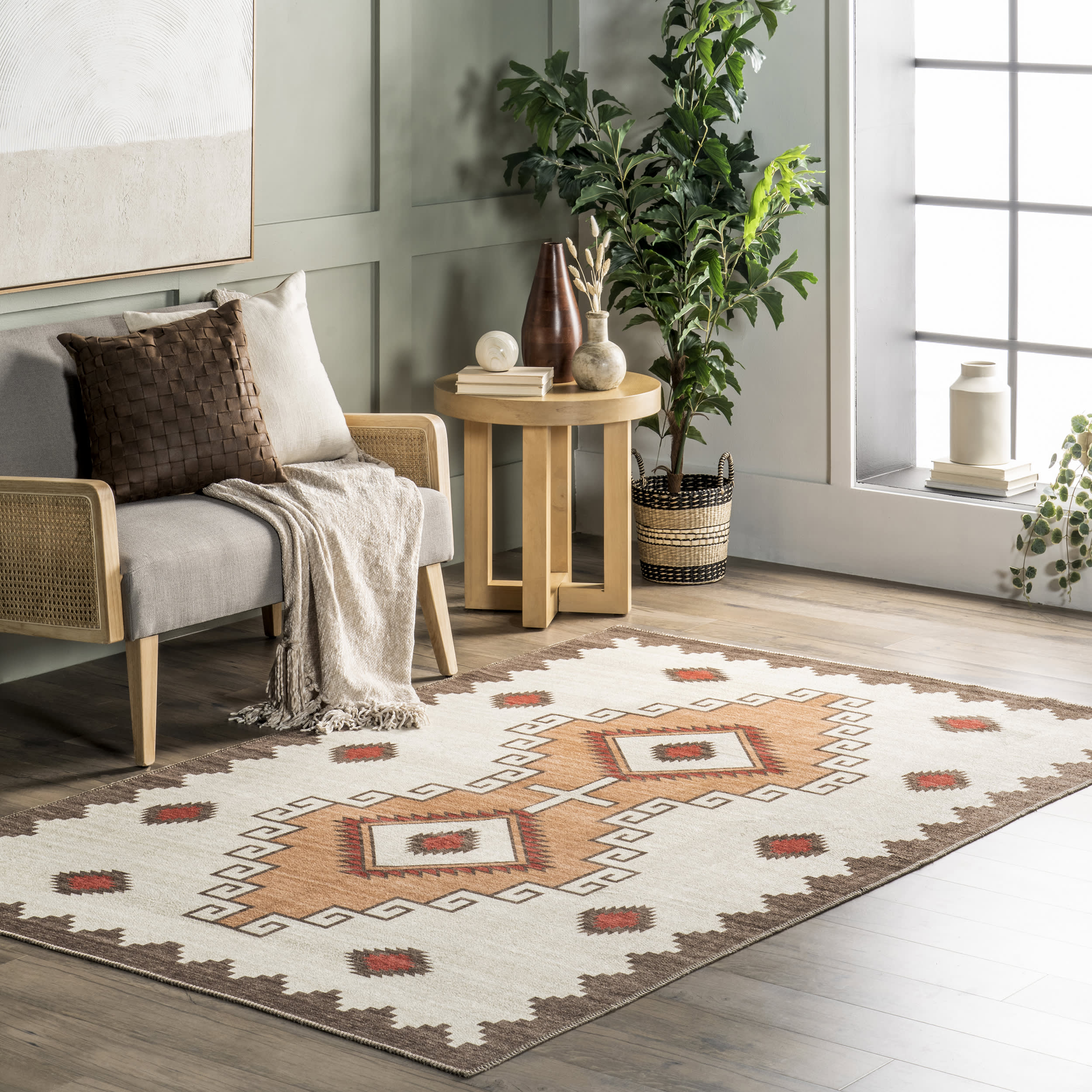 Ginny Washable Southwestern Rug | Ivory - Image 2