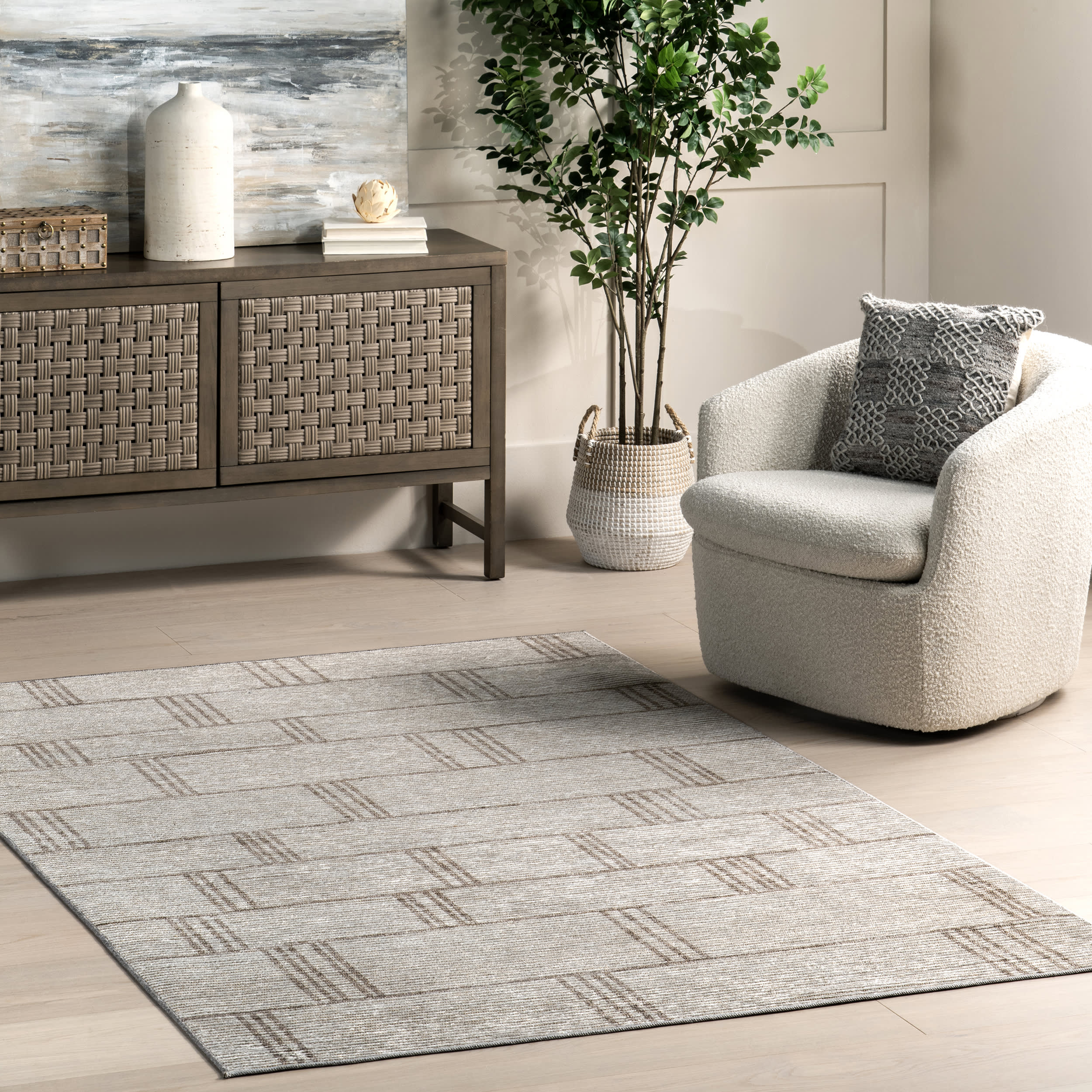 Gisele Geometric Washable Rug | Beige - Image 2