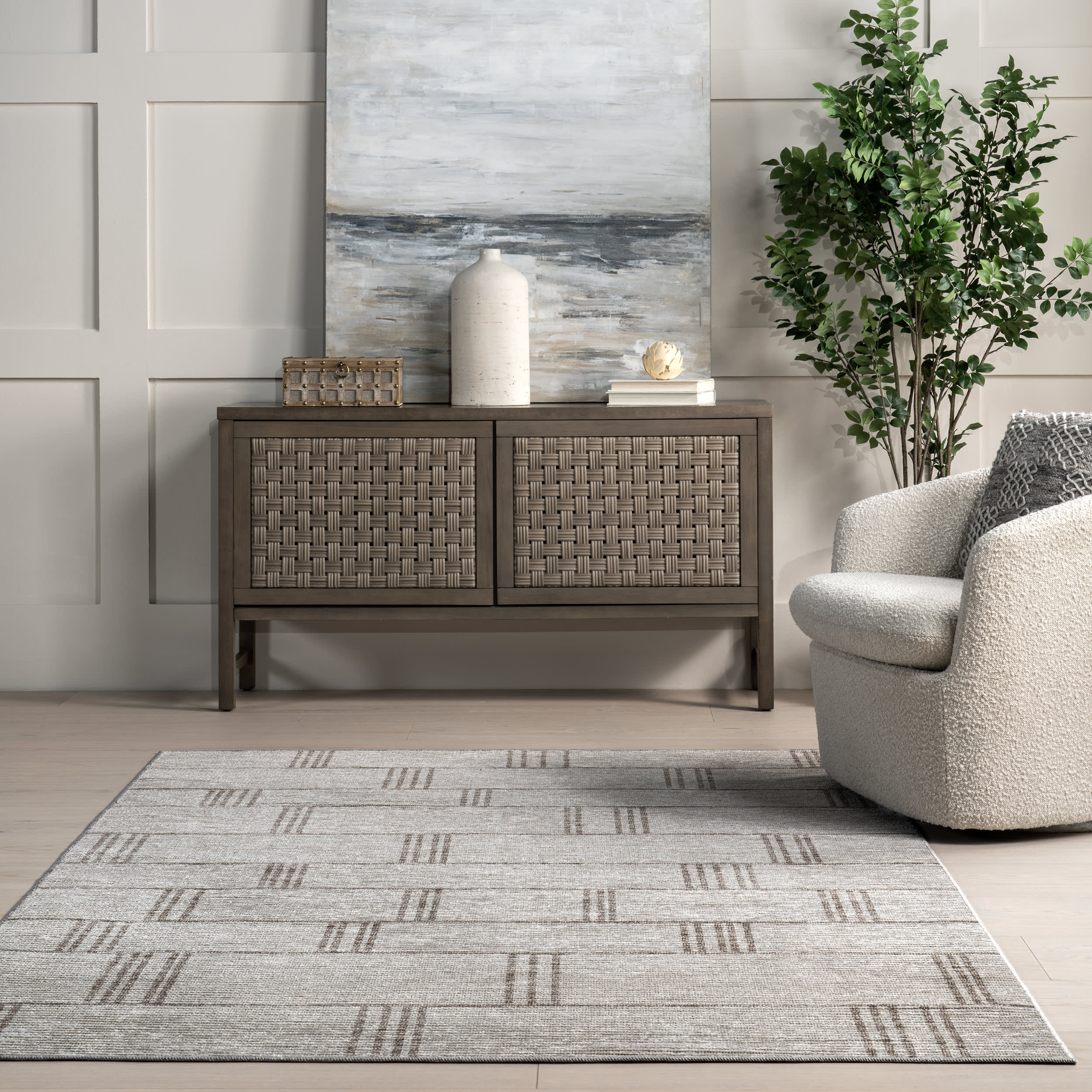 Gisele Geometric Washable Rug | Beige - Image 4