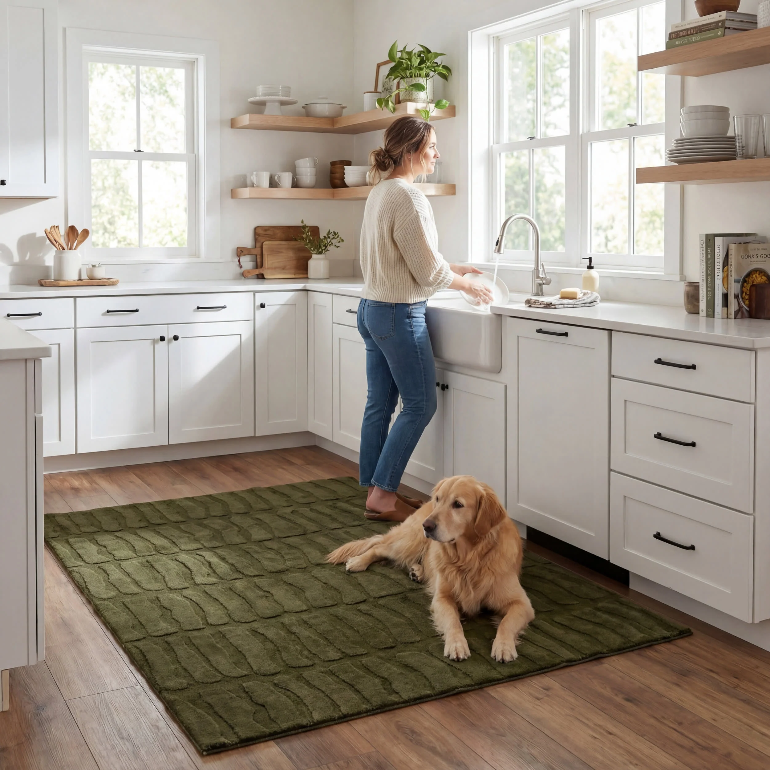 Giselle Solid Cloud Washable Rug | Green - Image 9