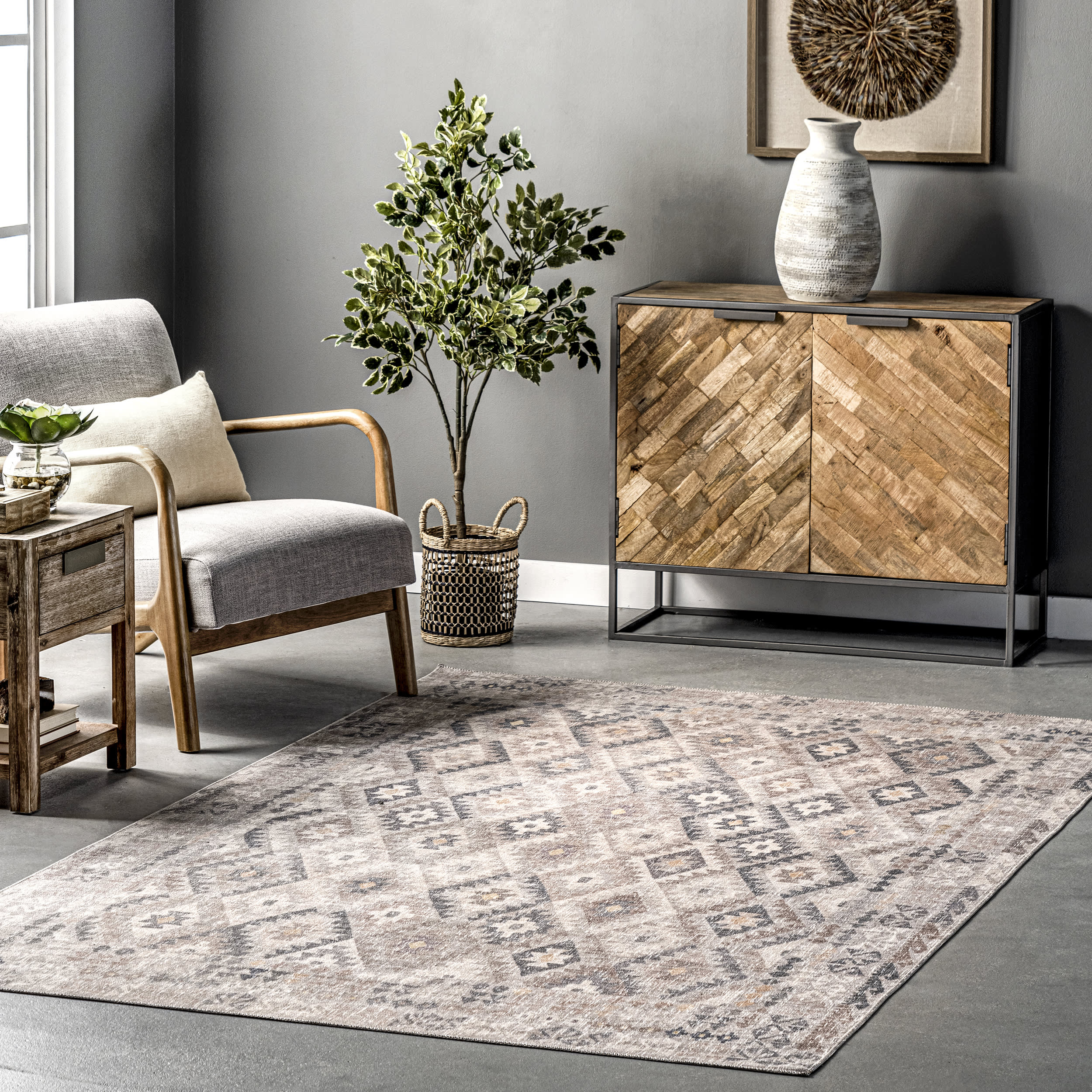 Gizelle Washable Aztec Rug | Beige - Image 2