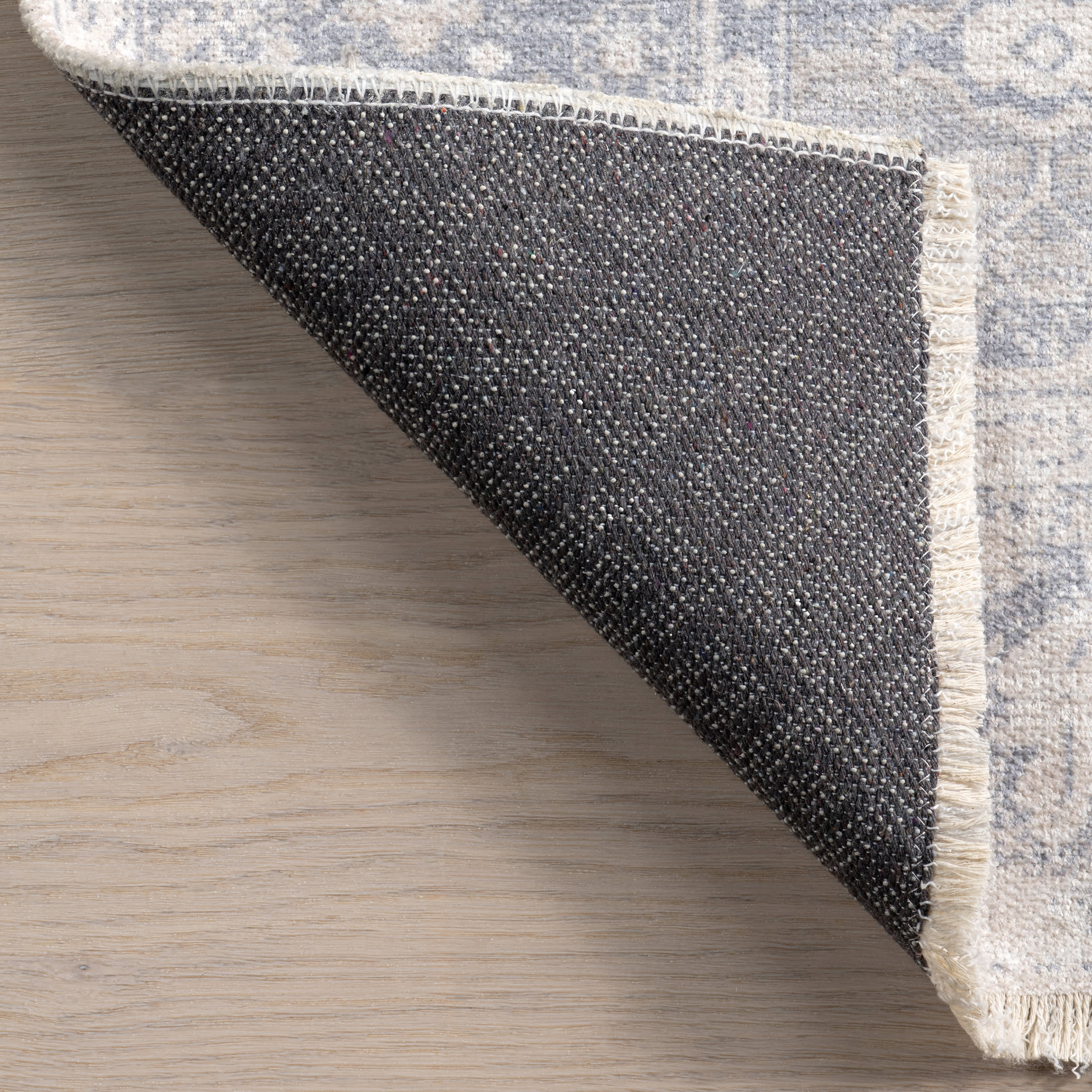 Gladys Fringed Vintage Medallion Washable Rug | Light Grey - Image 7