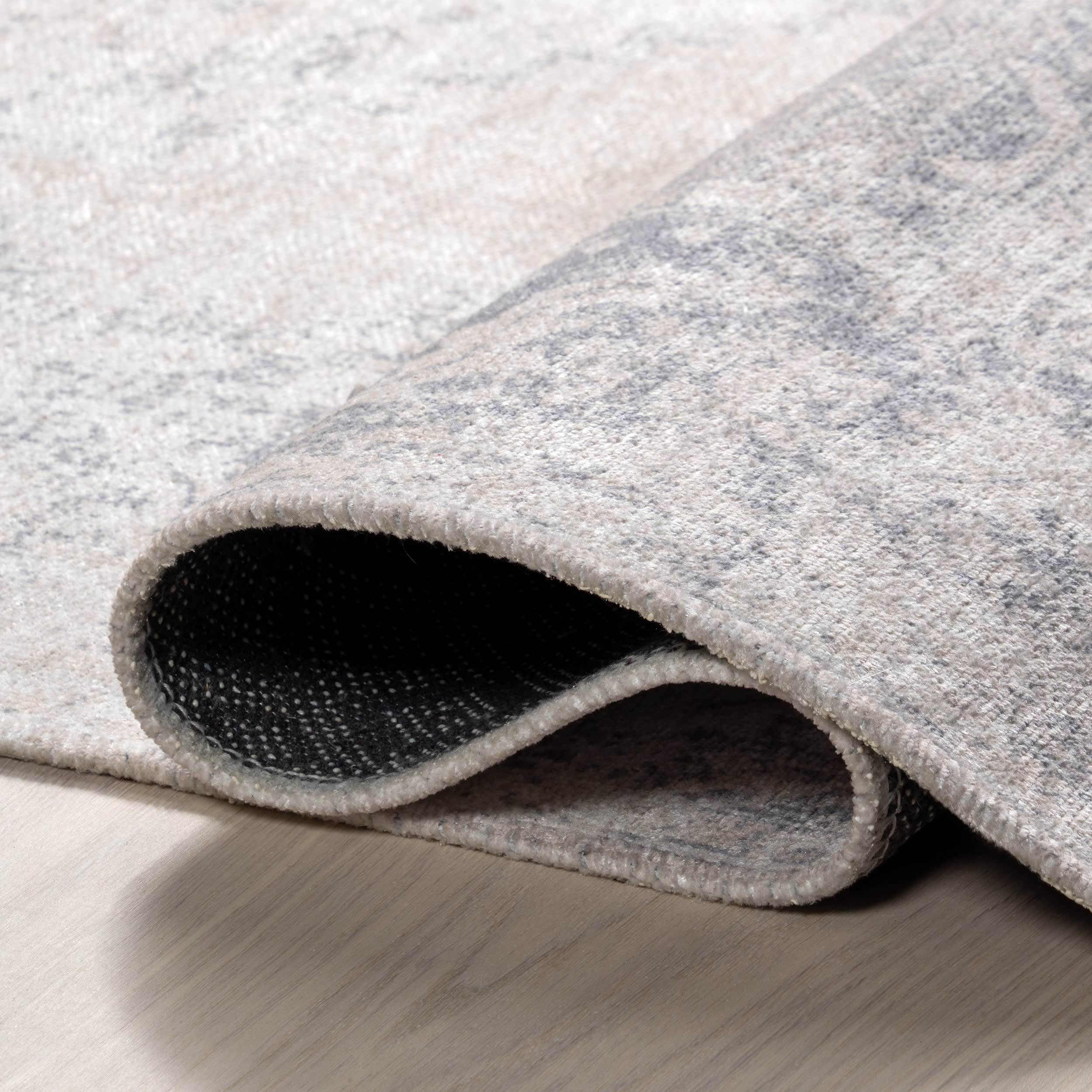 Gladys Fringed Vintage Medallion Washable Rug | Light Grey - Image 9