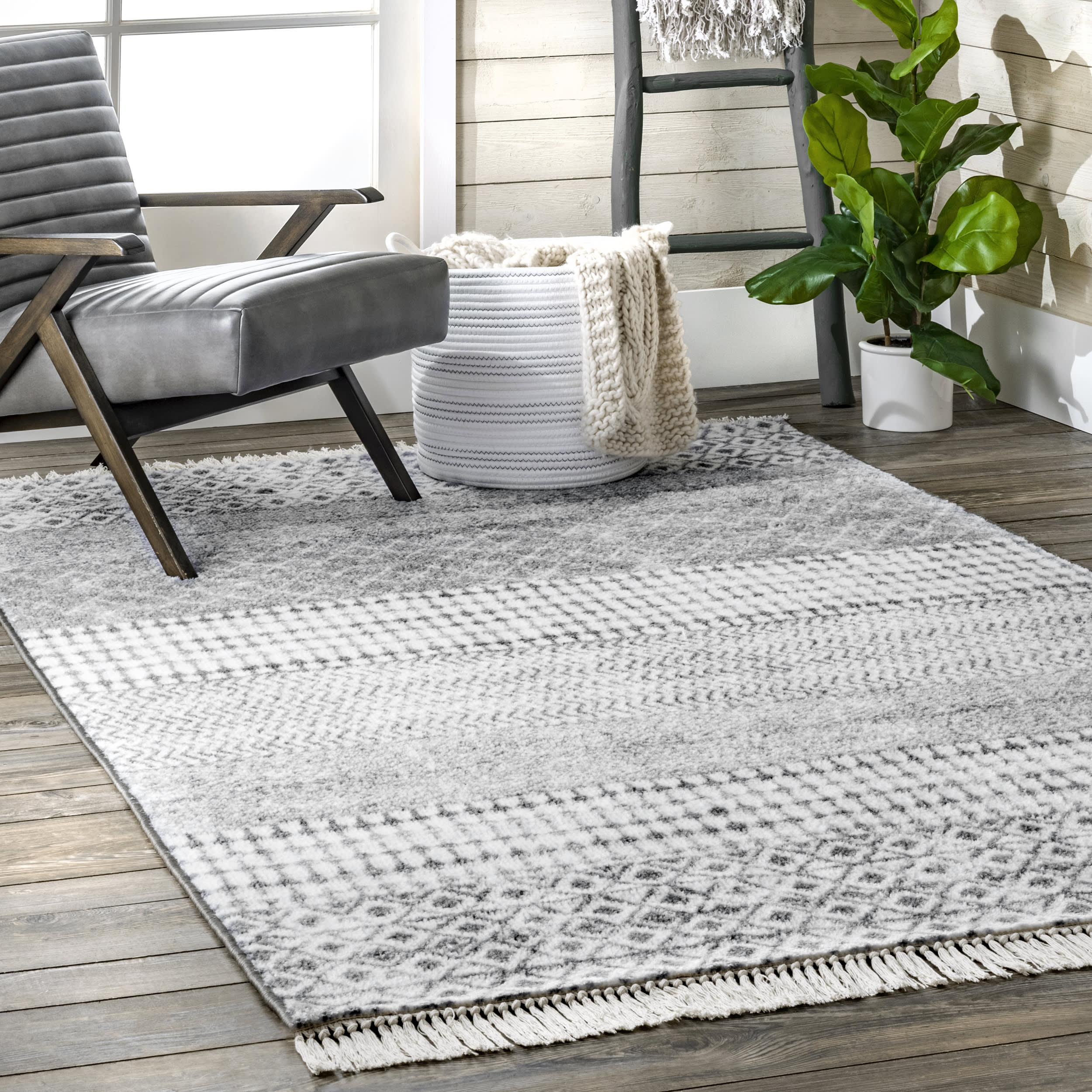 Glen Striped Non-Slip Backing Rug | Grey - Image 2