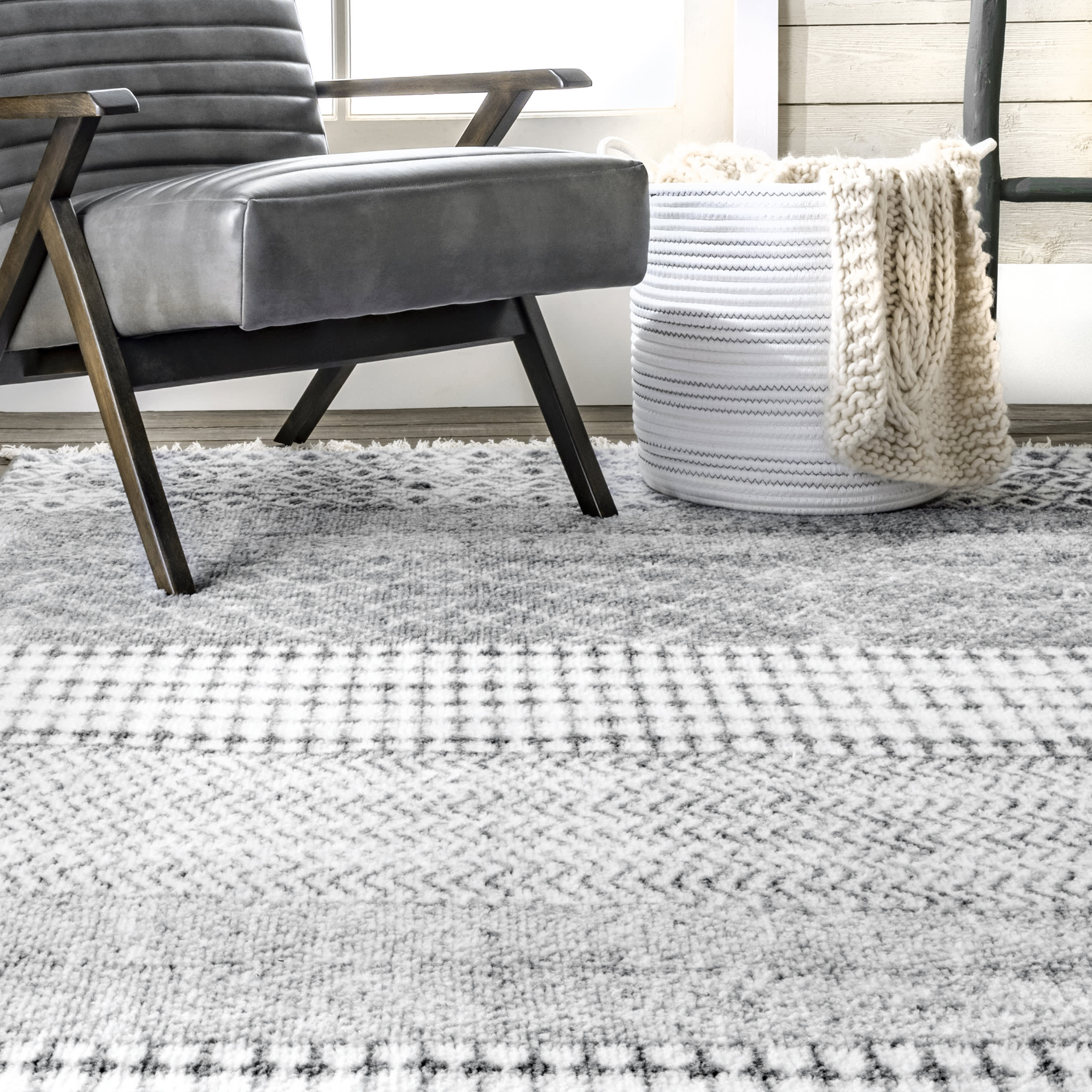 Glen Striped Non-Slip Backing Rug | Grey - Image 4