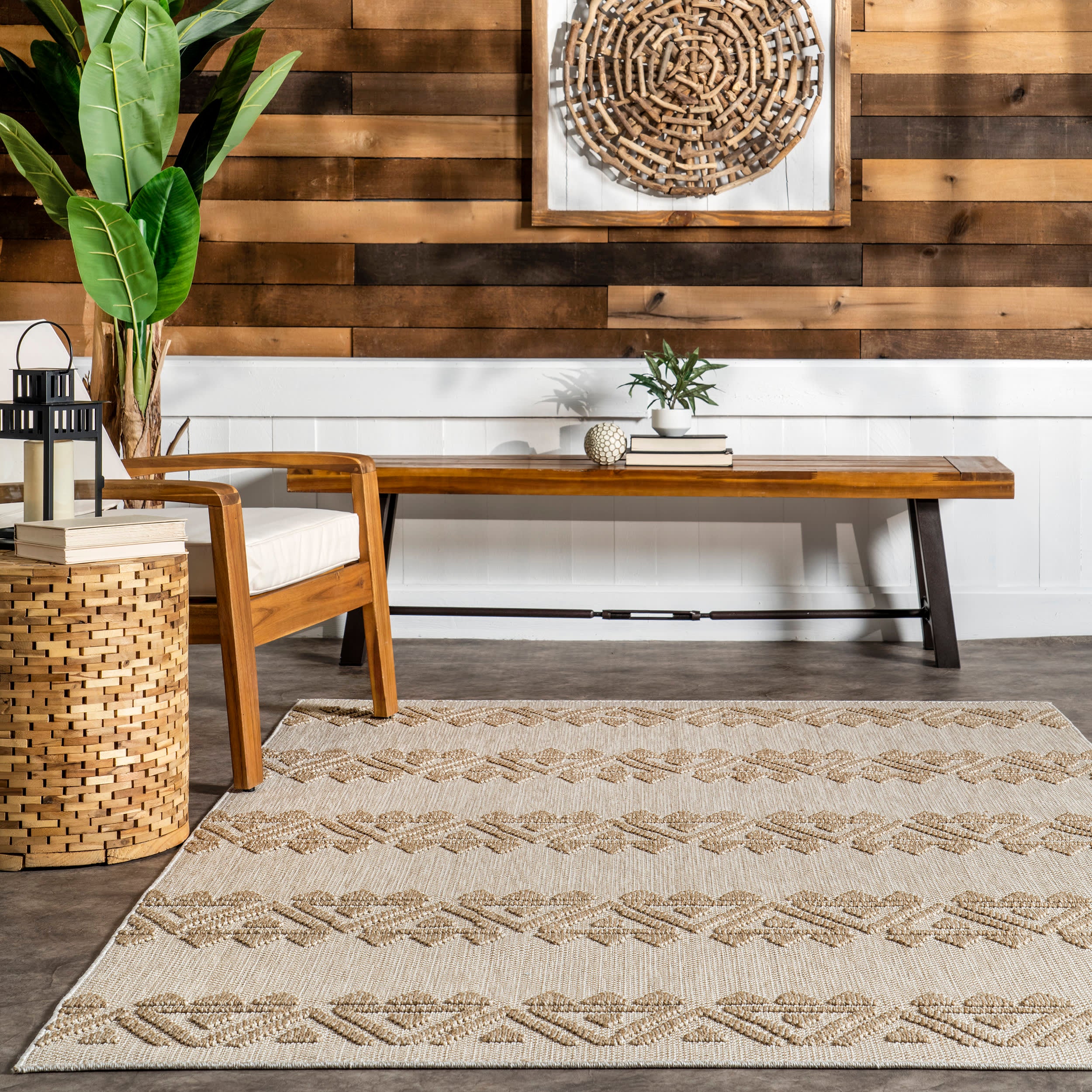Glenda Indoor/Outdoor Banded Rug | Beige - Image 4