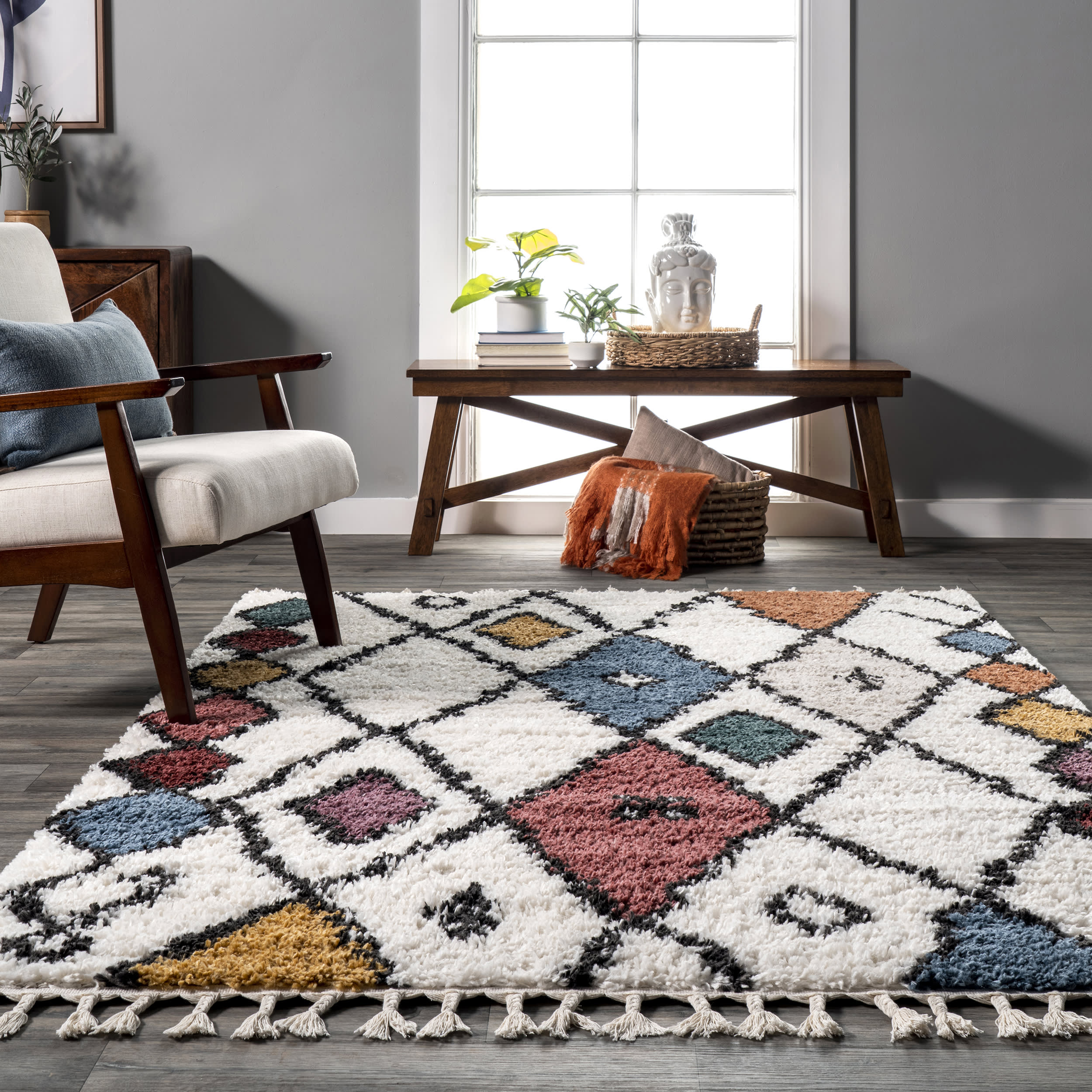 Gloria Rainbow Trellis Rug | Beige - Image 4