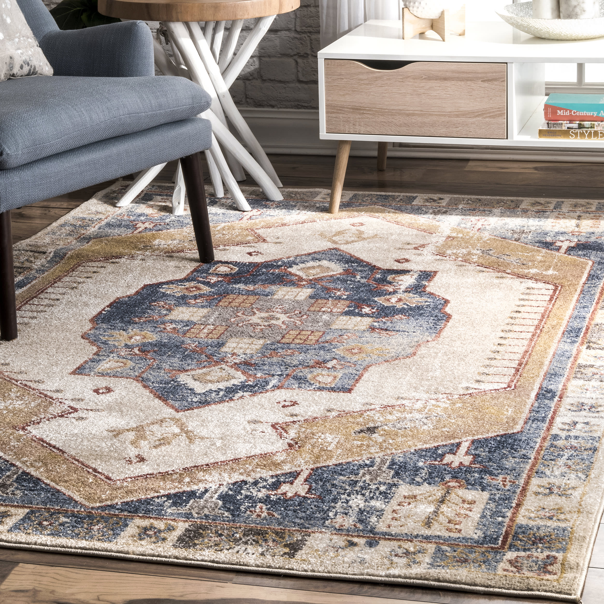 Glossy Medallion Rug | Blue - Image 2