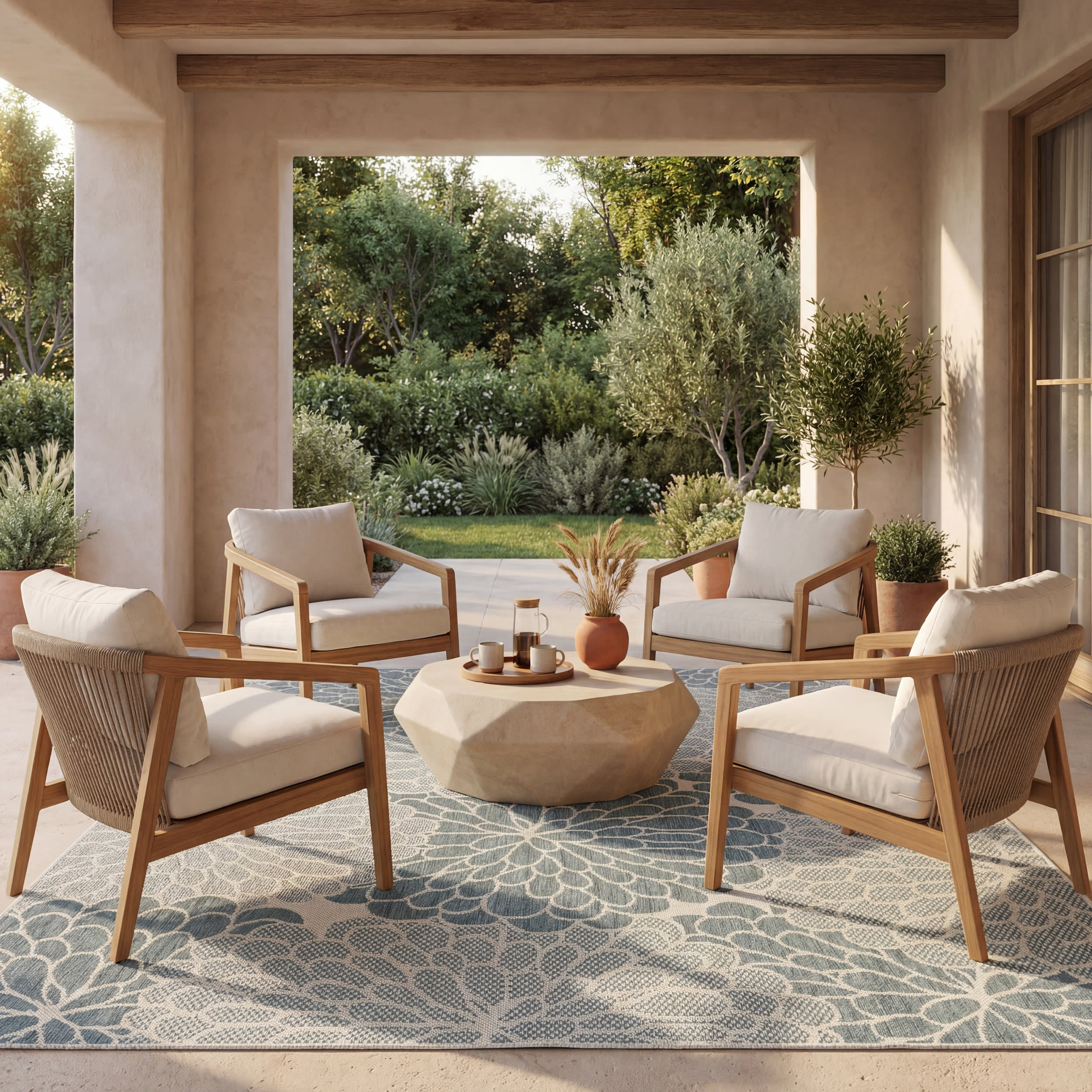 Golda Coastal Floral Indoor/Outdoor Rug | Blue - Image 2
