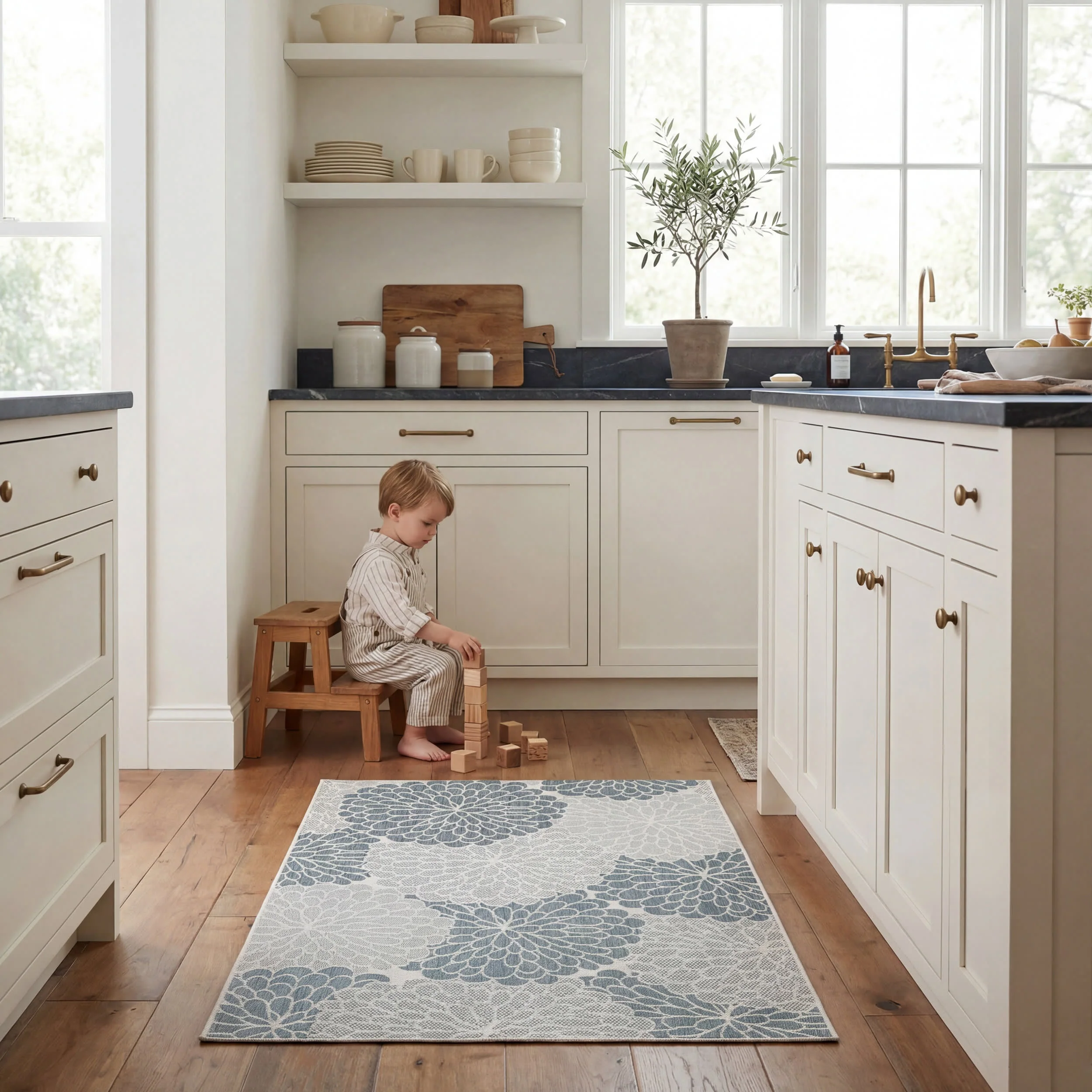 Golda Coastal Floral Indoor/Outdoor Rug | Blue - Image 9