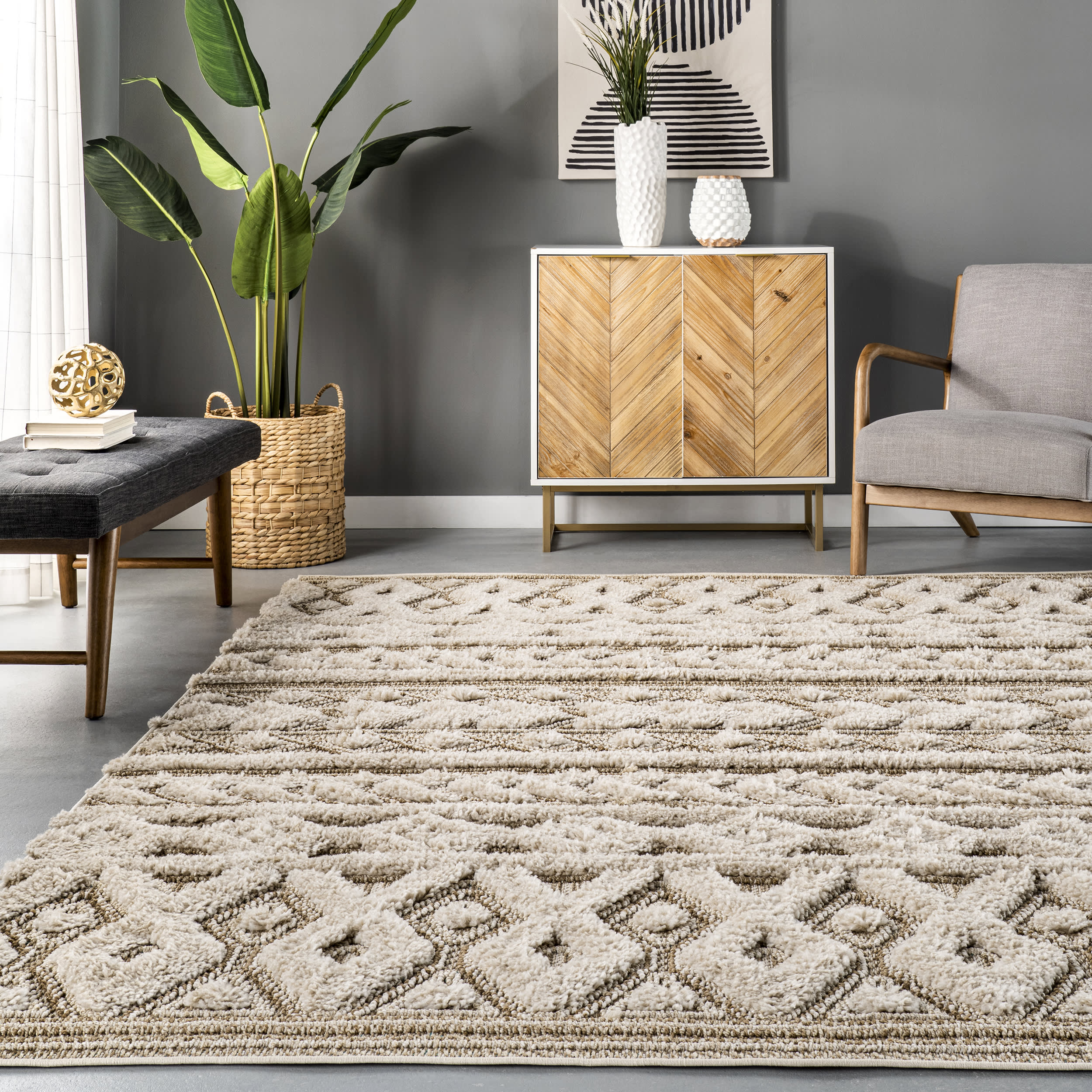 Gracy Textured Geometric Rug | Beige - Image 4