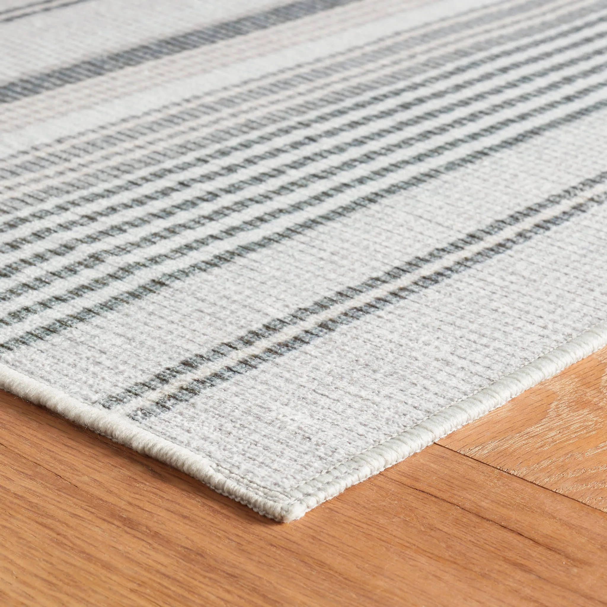 Gradation Ticking Machine Washable Rug | Grey - Image 6