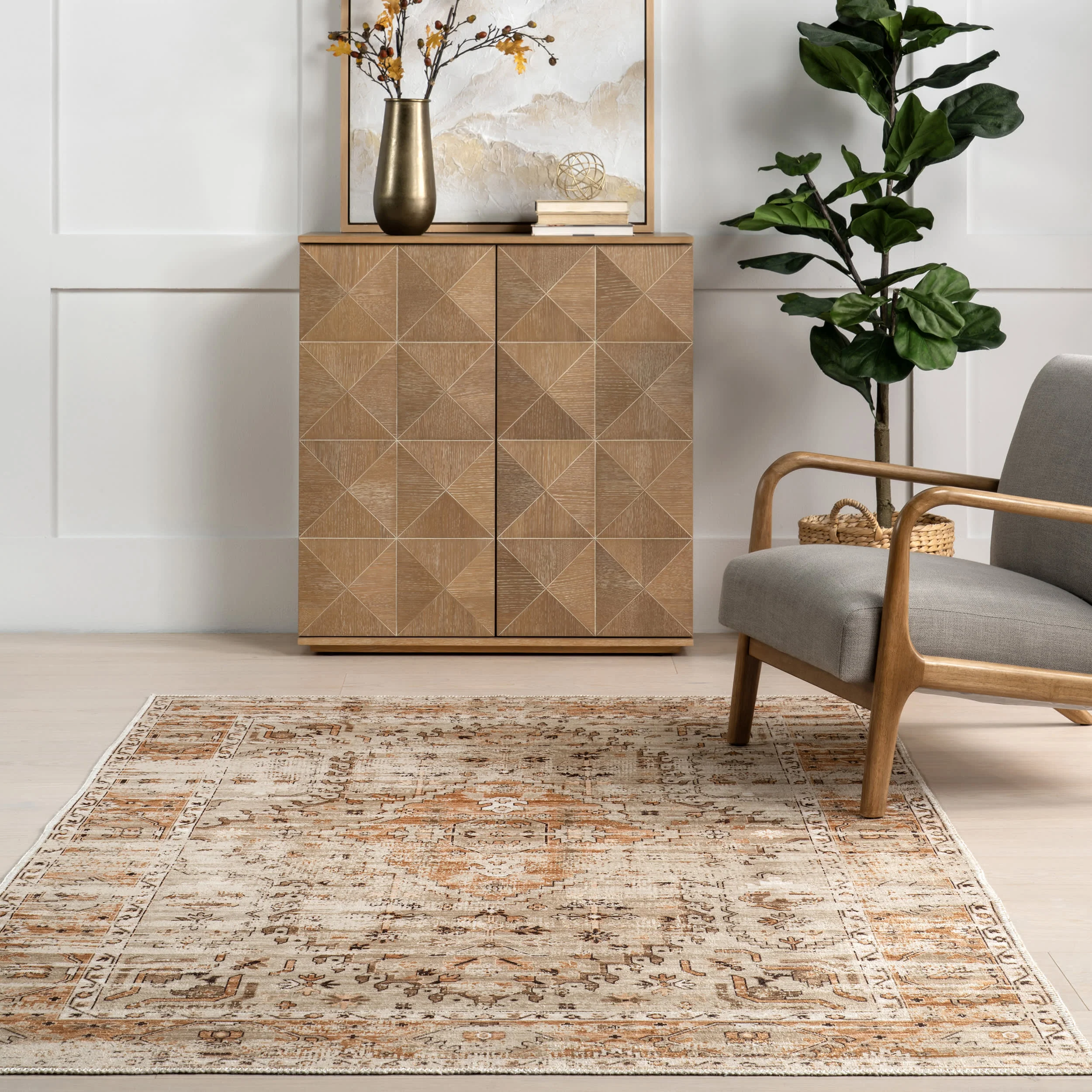 Grazia Fading Medallion Washable Rug | Beige - Image 4