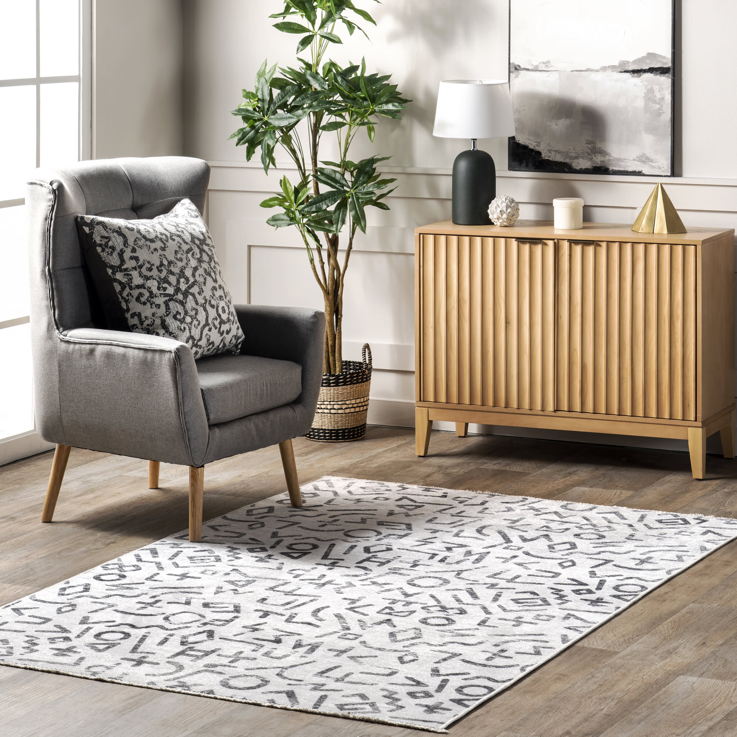 Hadara Washable Symbols Rug | Light Grey - Image 2