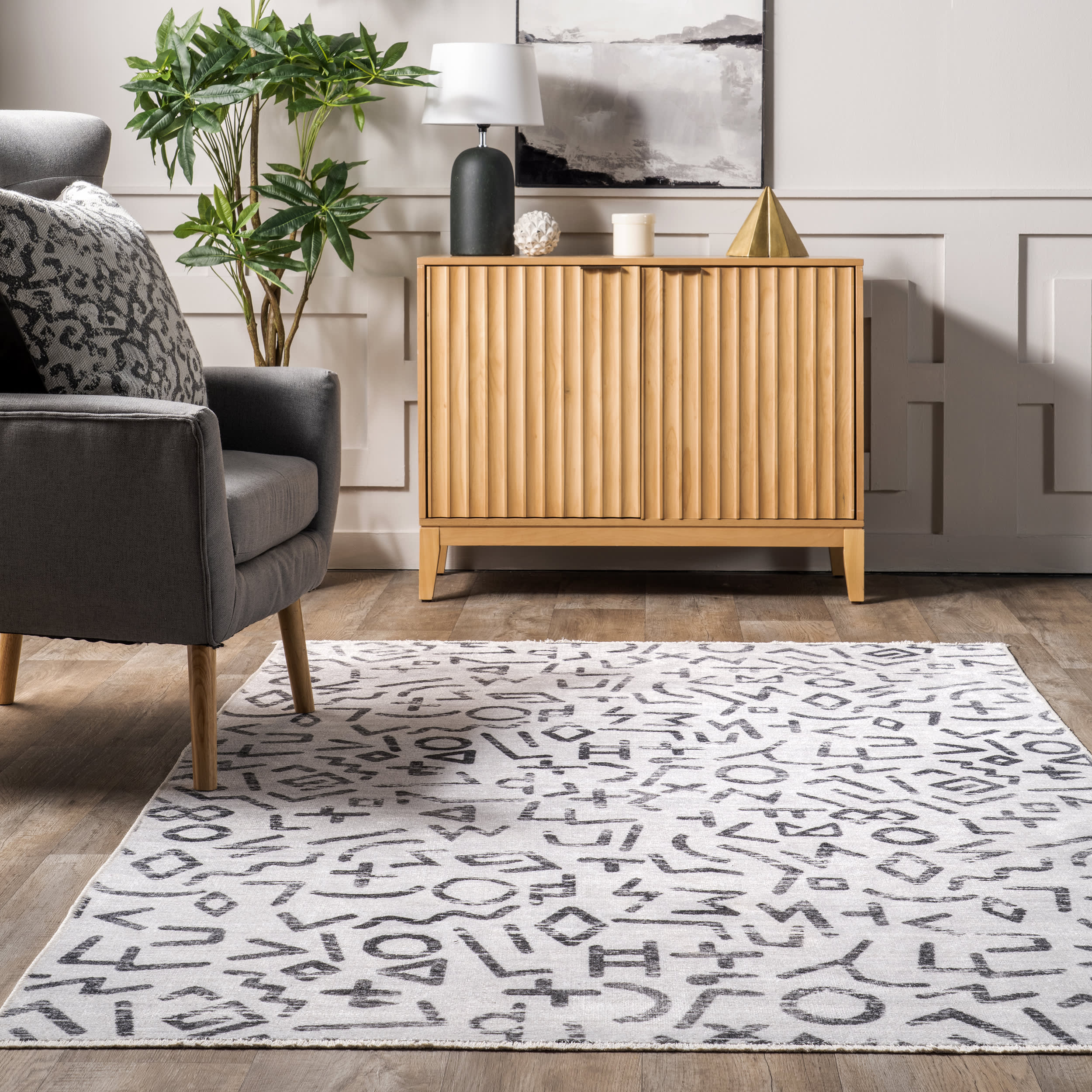 Hadara Washable Symbols Rug | Light Grey - Image 4
