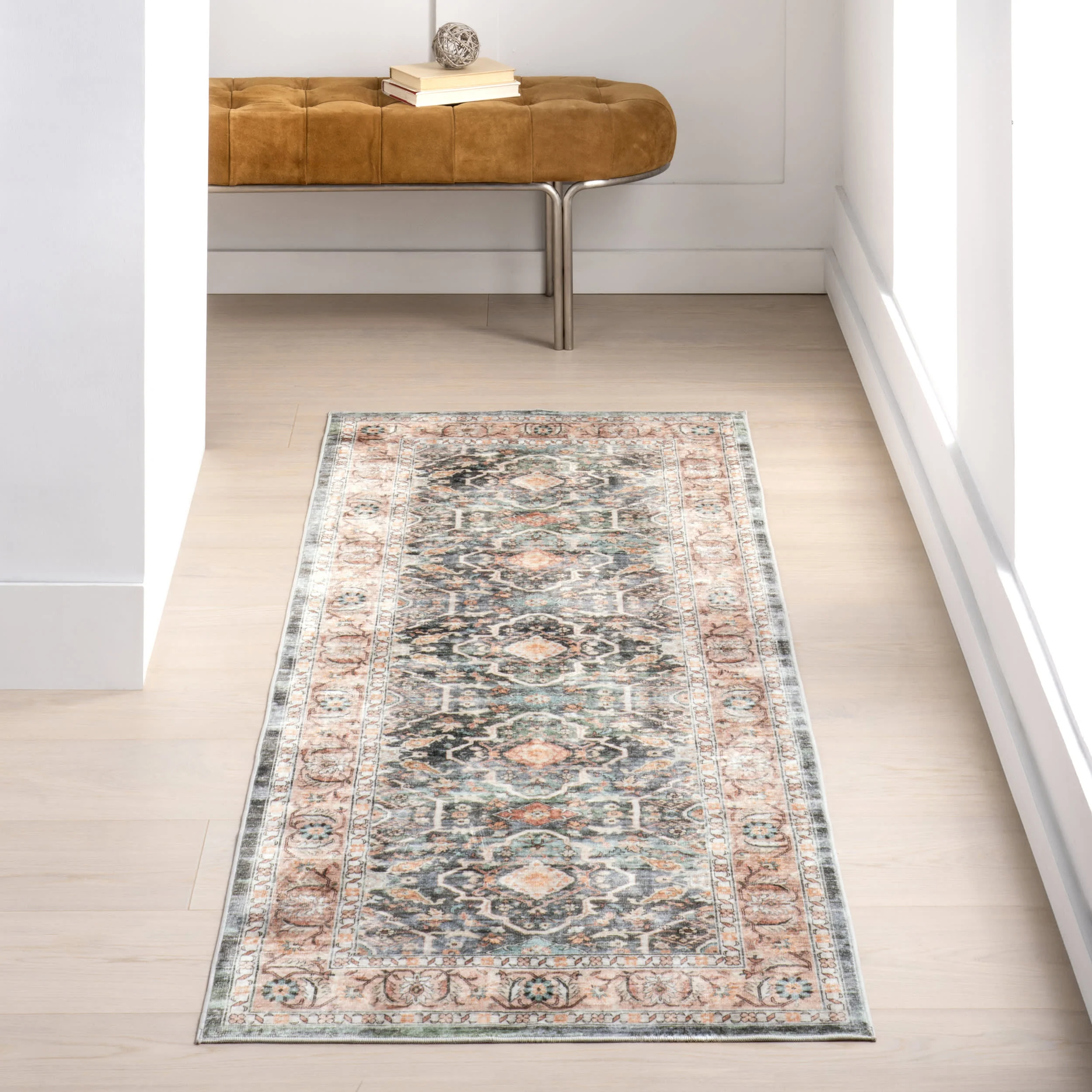 Hadlee Medallion Washable Rug | Peach - Image 2