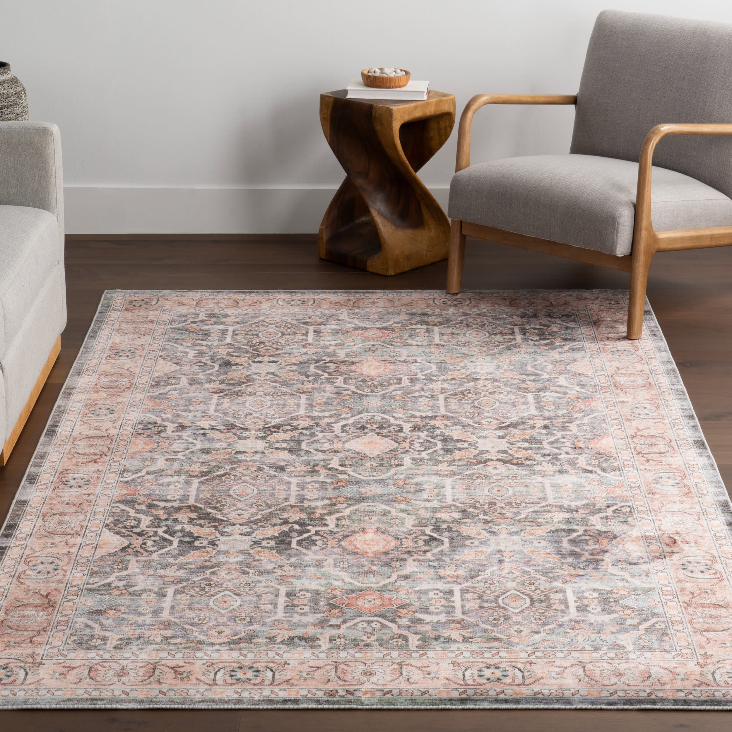 Hadlee Medallion Washable Rug | Peach - Image 5
