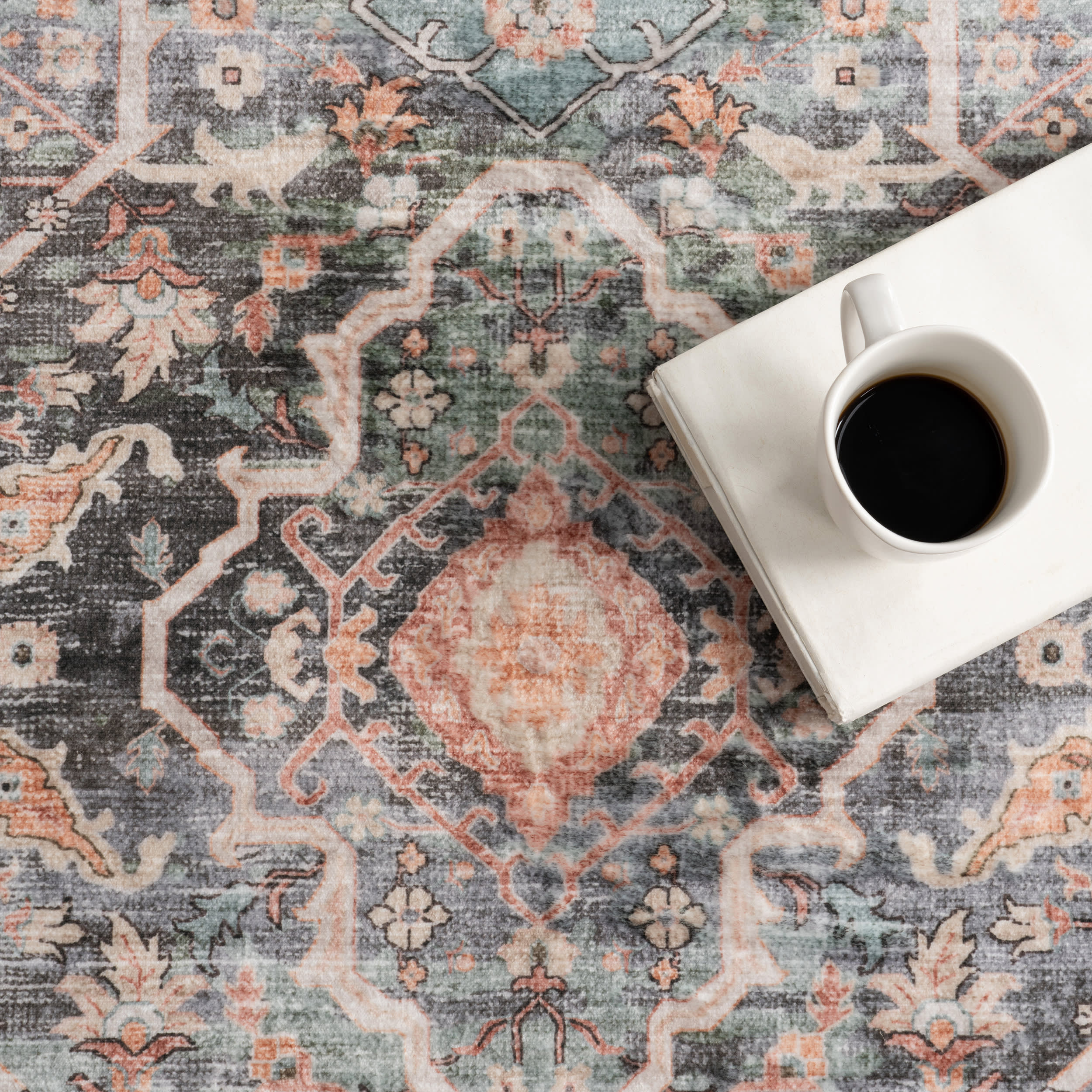 Hadlee Medallion Washable Rug | Peach - Image 8