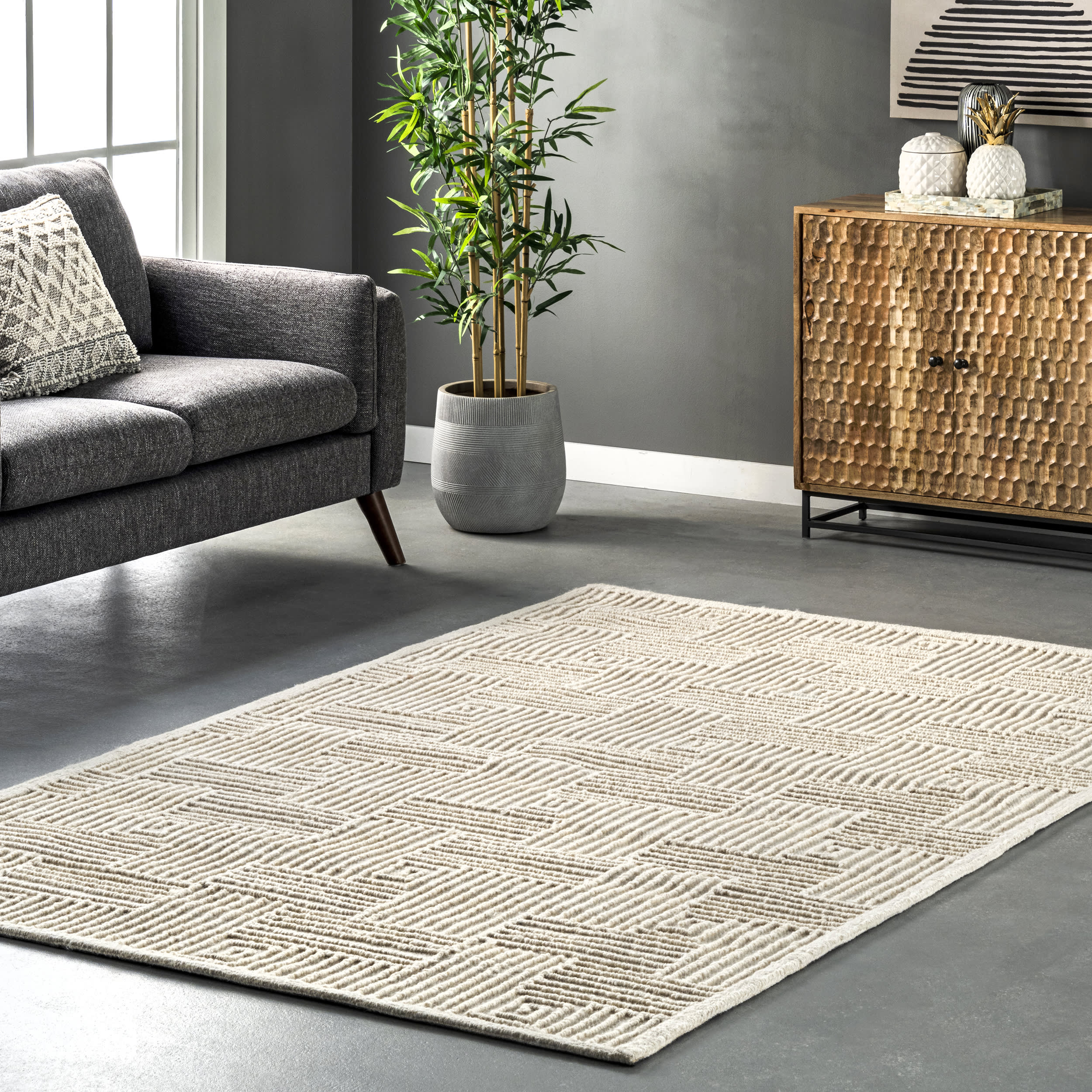 Hadley Textured Stripes Rug | Ivory - Image 2