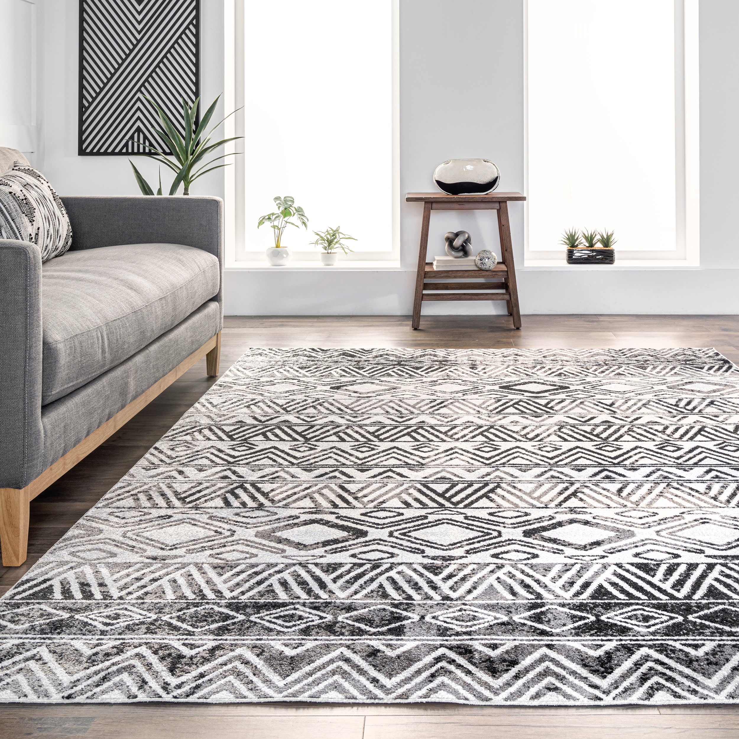 Halsey Banded Washable Rug | Grey - Image 4