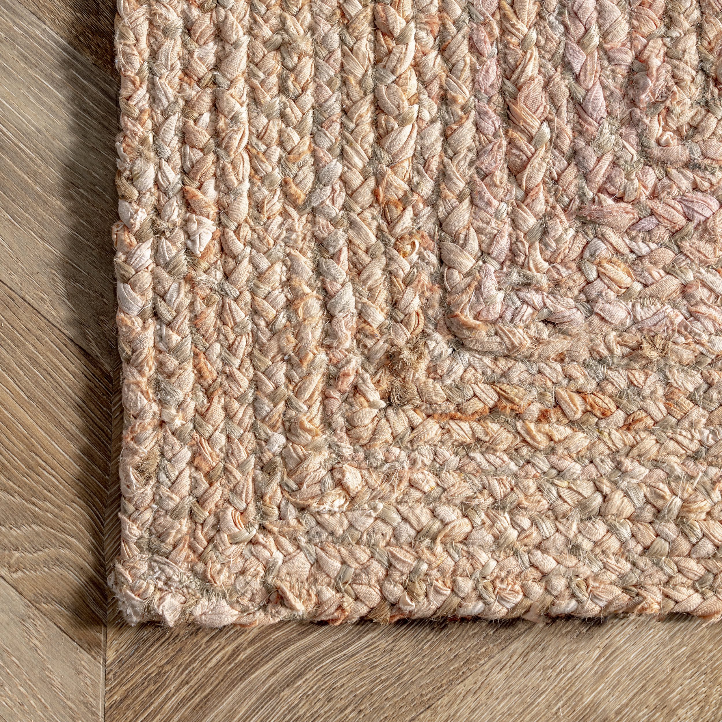 Hand Braided Denim And Jute Interwoven Solid Rug | Beige - Image 3