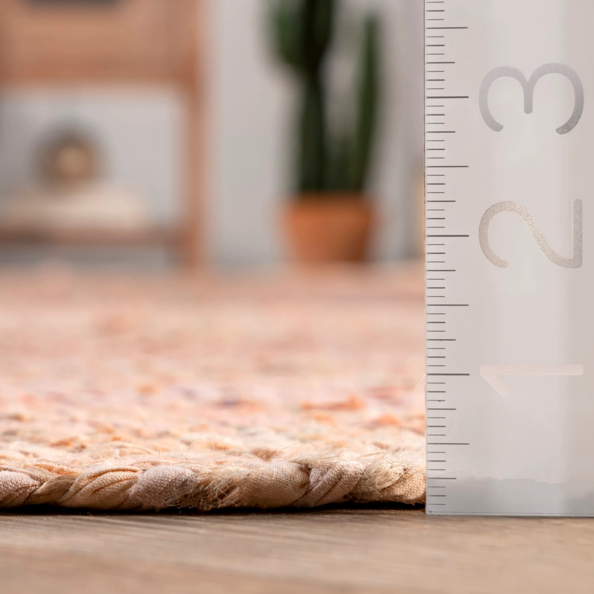 Hand Braided Denim And Jute Interwoven Solid Rug | Beige - Image 5