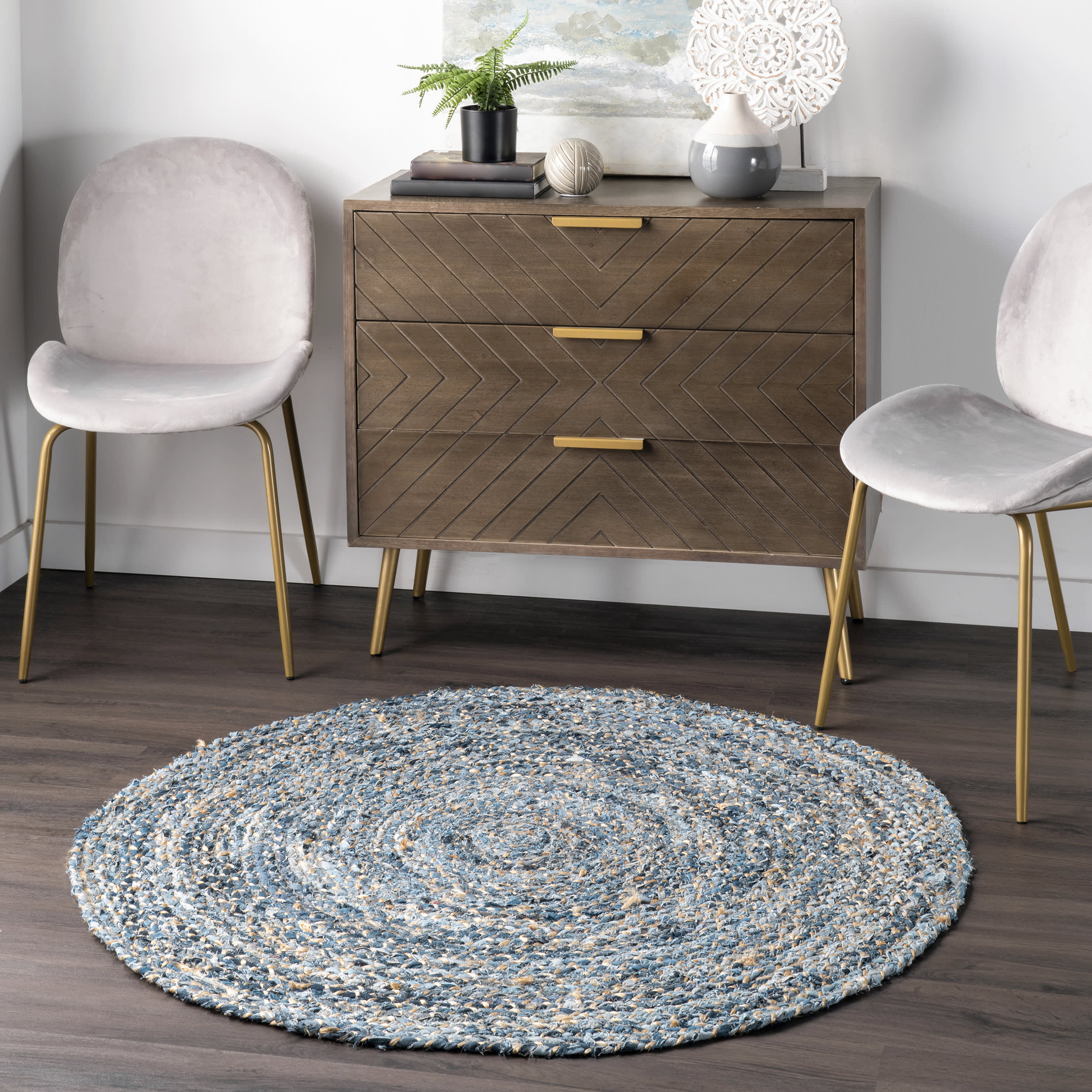 Hand Braided Denim And Jute Interwoven Solid Rug | Denim - Image 2