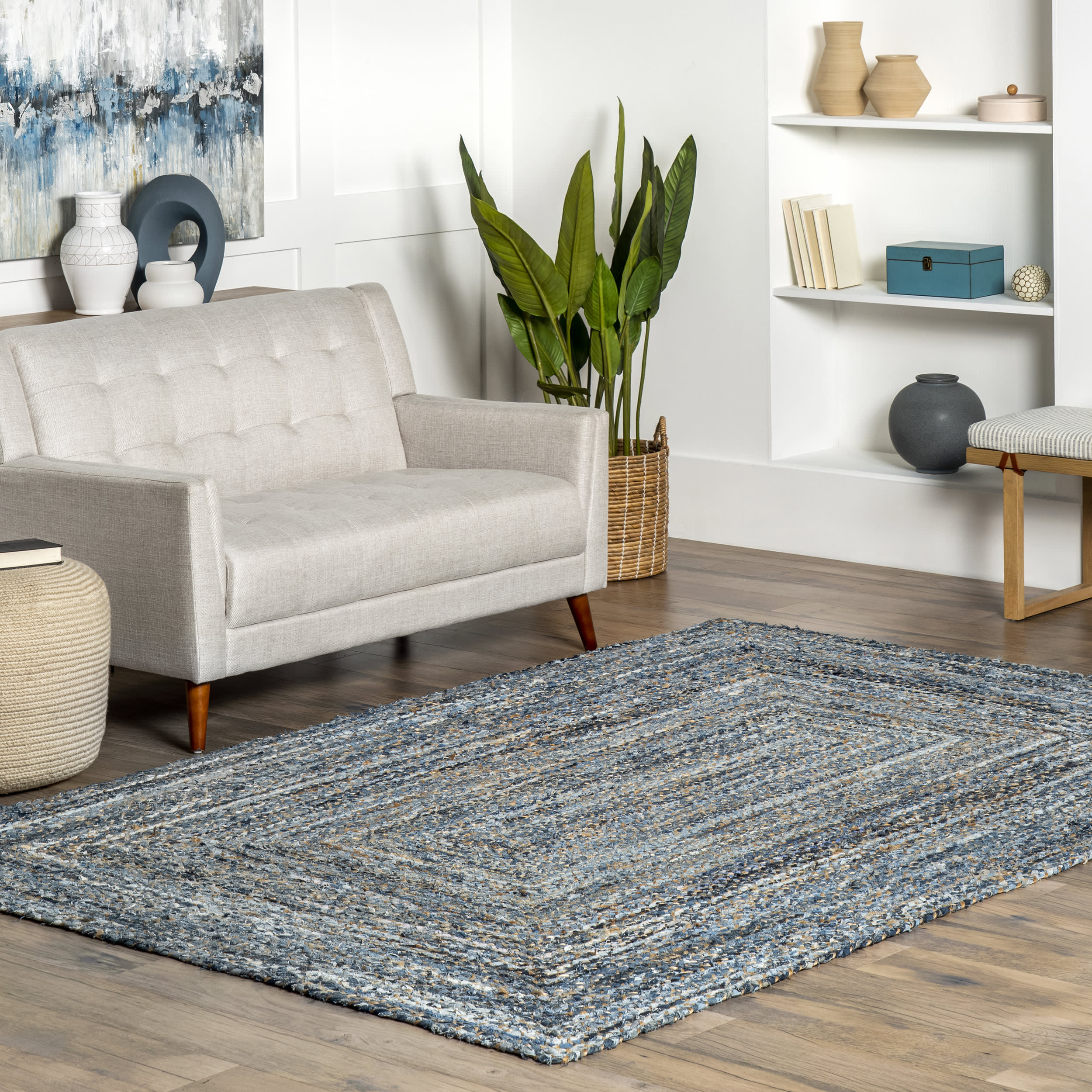 Hand Braided Denim And Jute Interwoven Solid Rug | Denim - Image 2