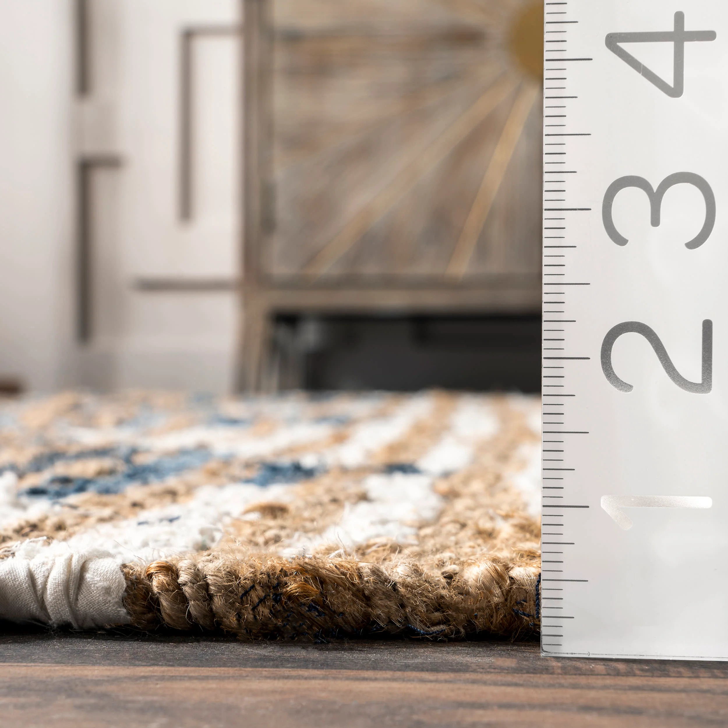 Hand Braided Denim And Jute Striped Diamonds Rug | Off White - Image 5