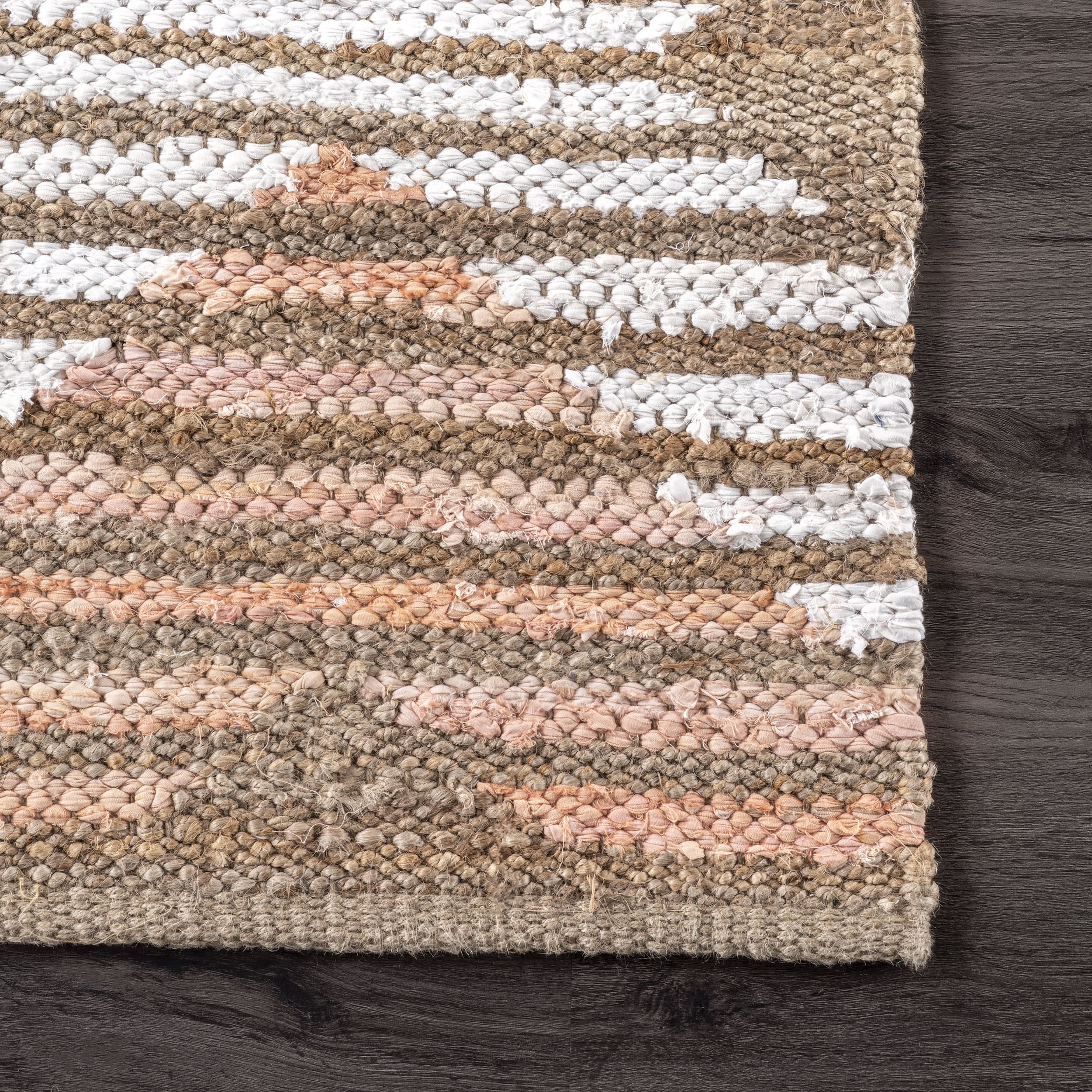 Hand Braided Denim And Jute Striped Diamonds Rug | Pink - Image 3