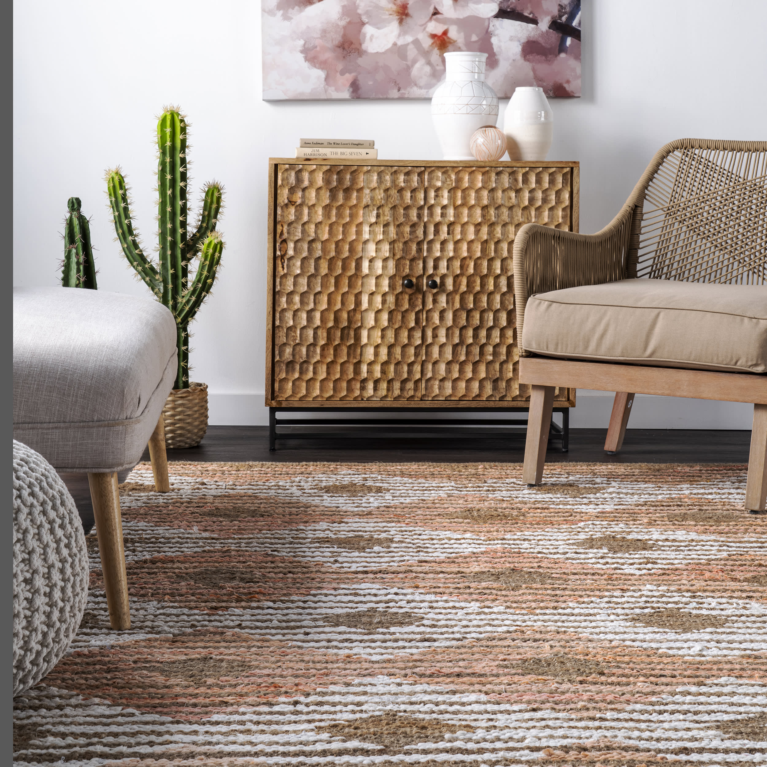 Hand Braided Denim And Jute Striped Diamonds Rug | Pink - Image 4