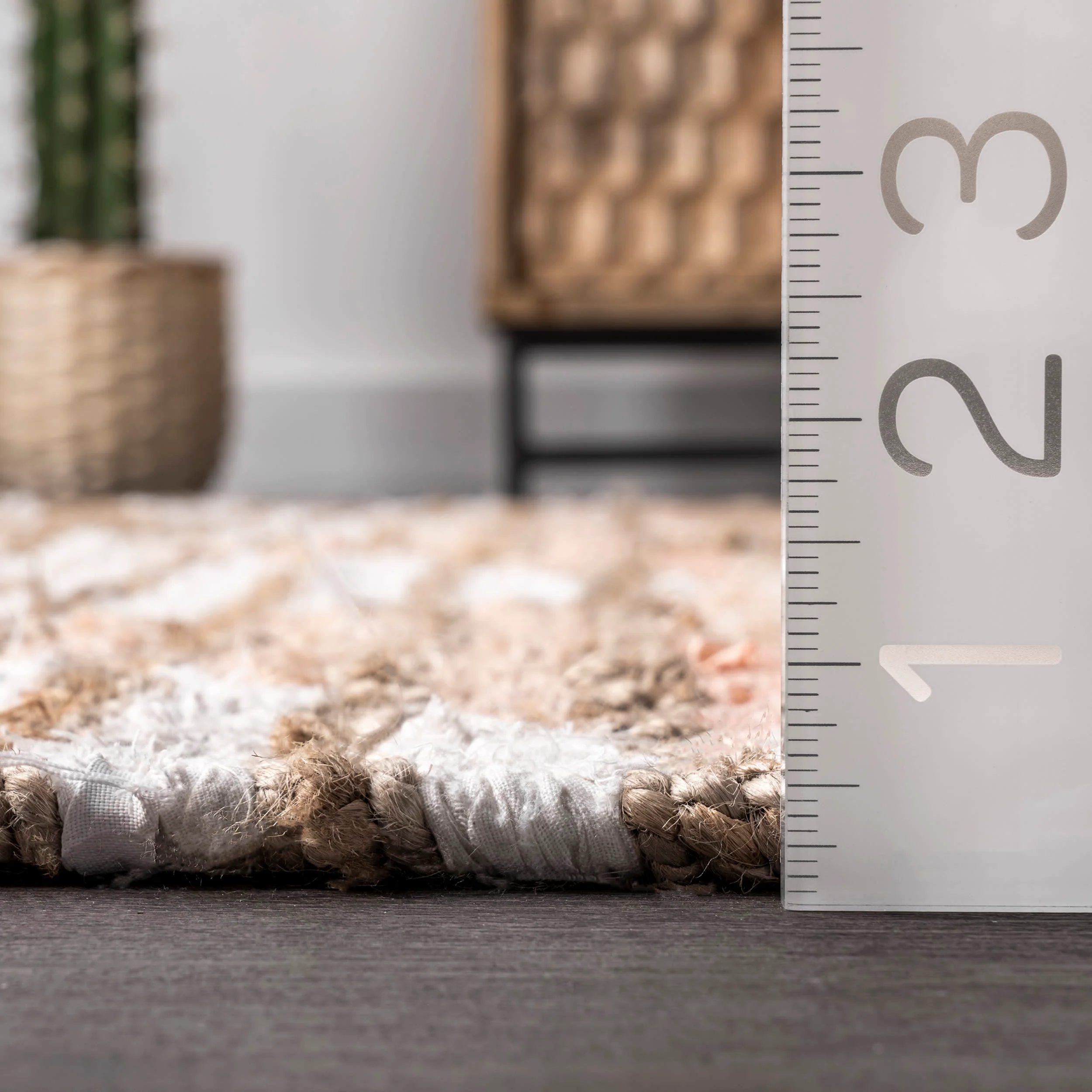 Hand Braided Denim And Jute Striped Diamonds Rug | Pink - Image 5