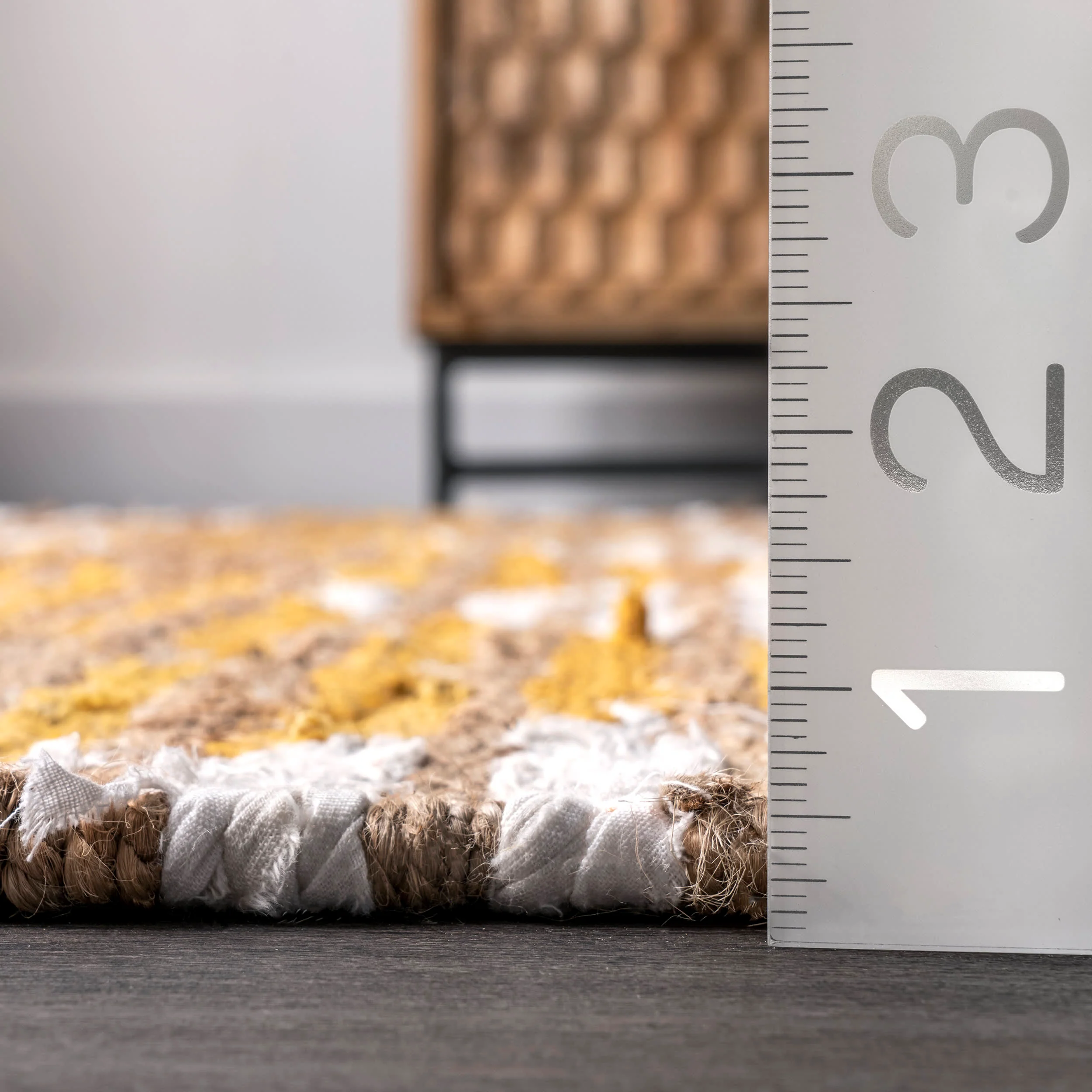 Hand Braided Denim And Jute Striped Diamonds Rug | Yellow - Image 5