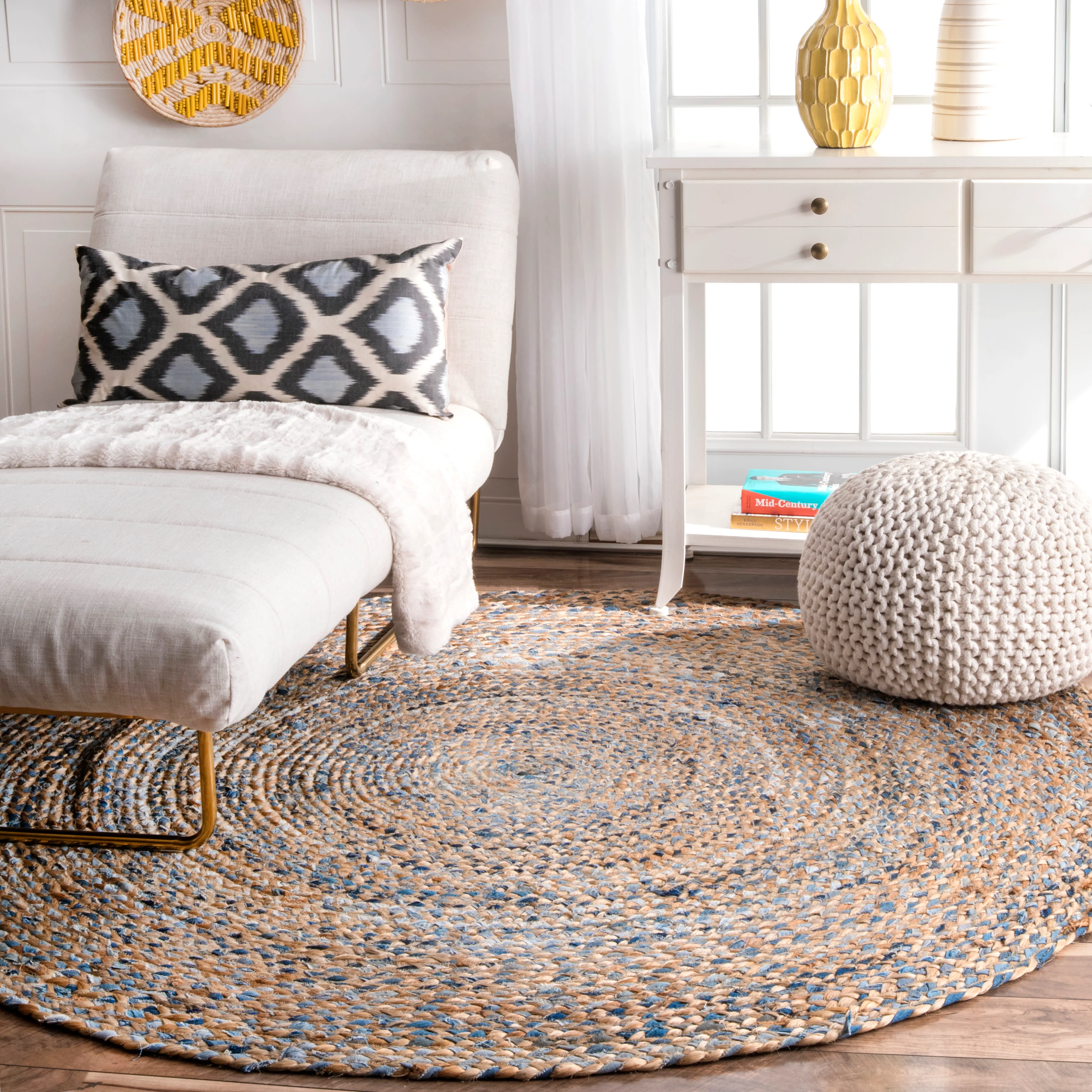 Hand Braided Twined Jute And Denim Rug | Blue - Image 2