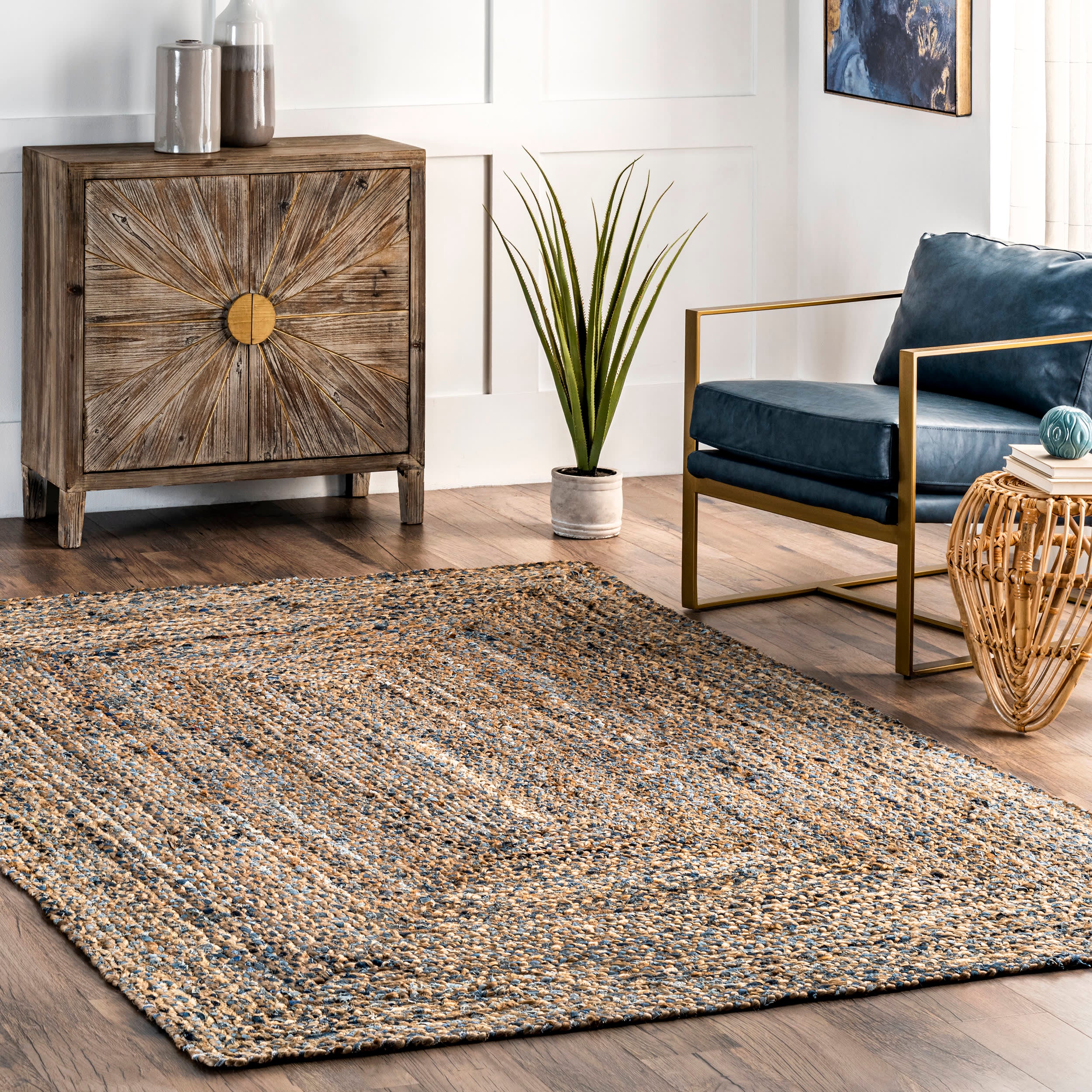 Hand Braided Twined Jute And Denim Rug | Blue - Image 2