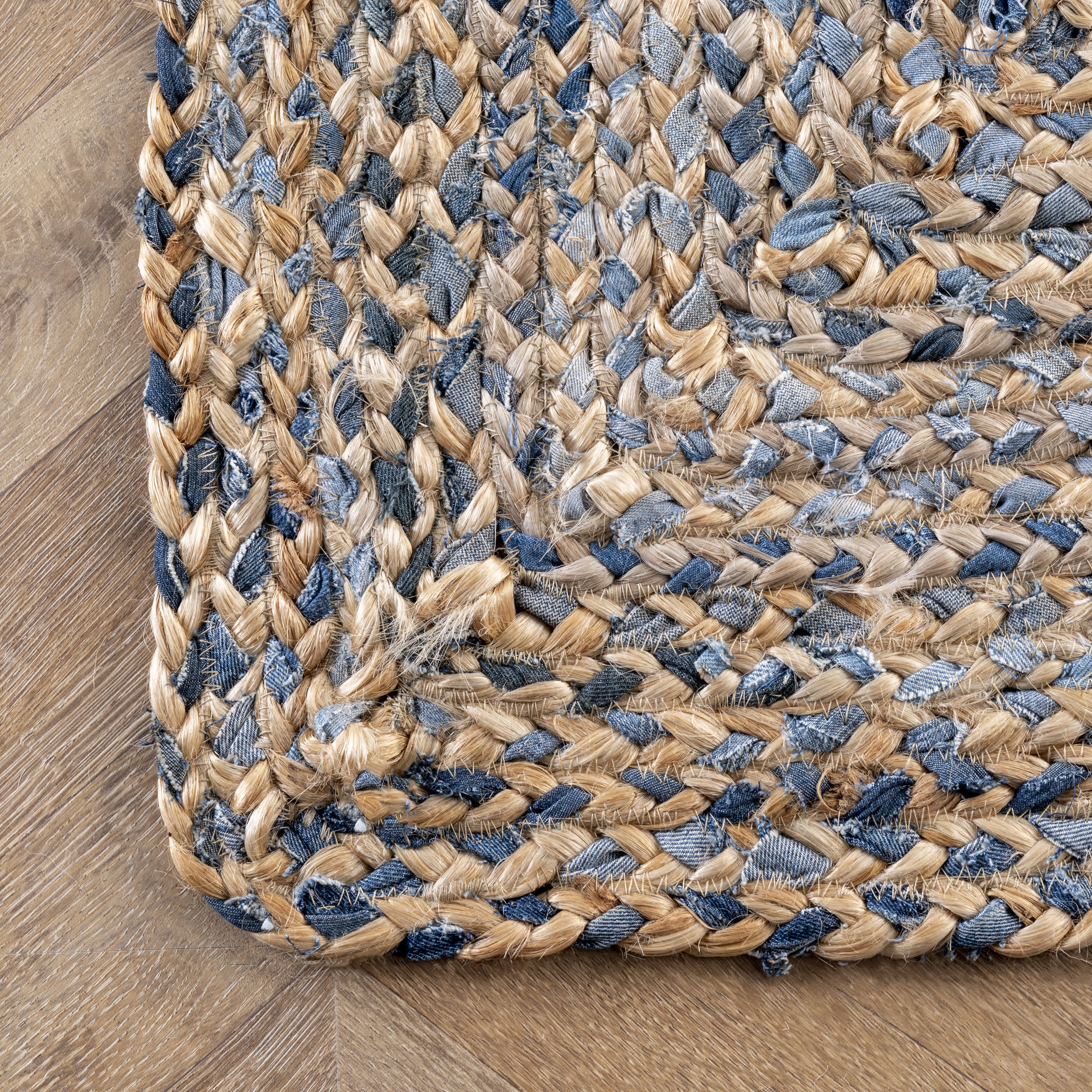 Hand Braided Twined Jute And Denim Rug | Blue - Image 3