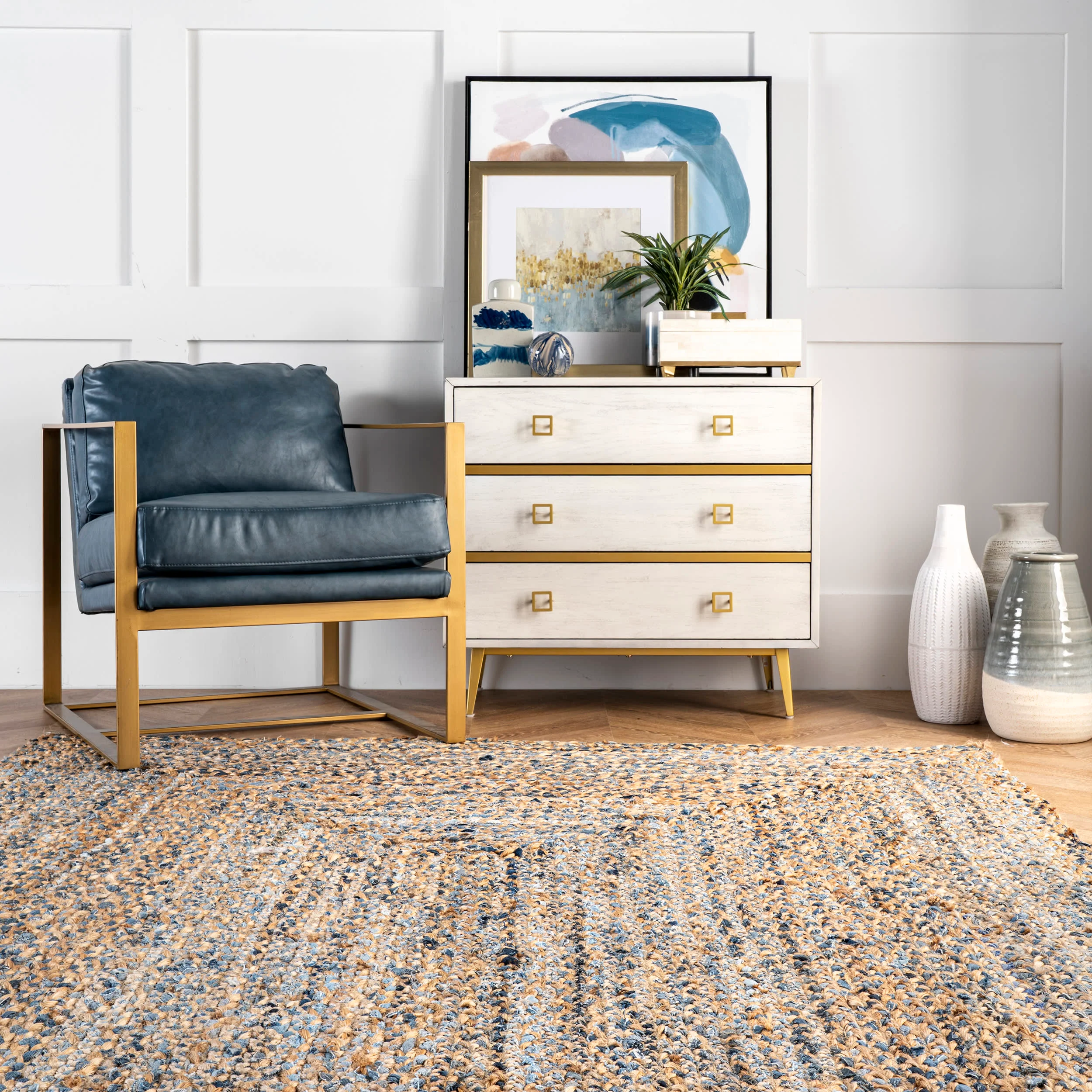 Hand Braided Twined Jute And Denim Rug | Blue - Image 4