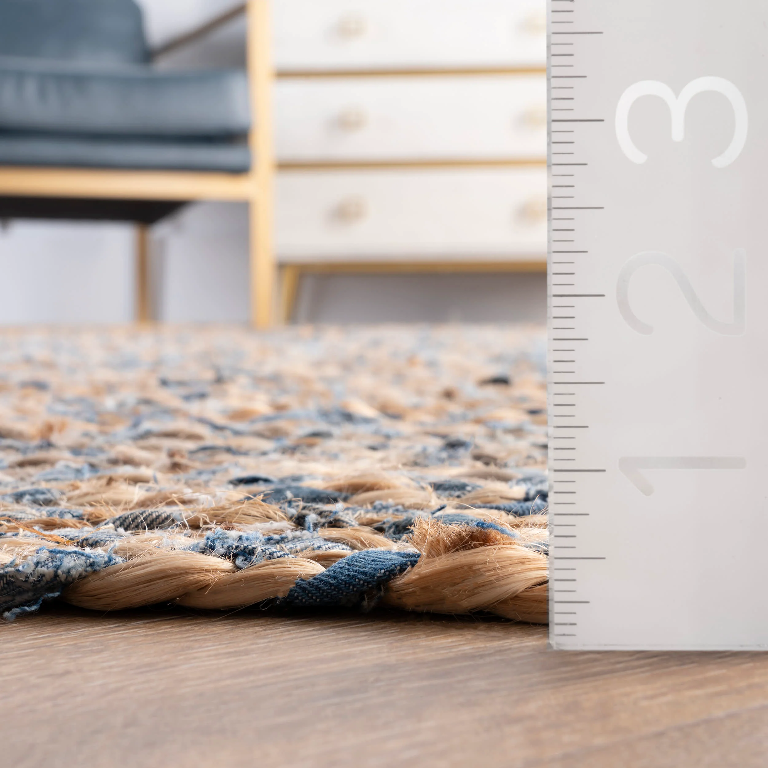 Hand Braided Twined Jute And Denim Rug | Blue - Image 5