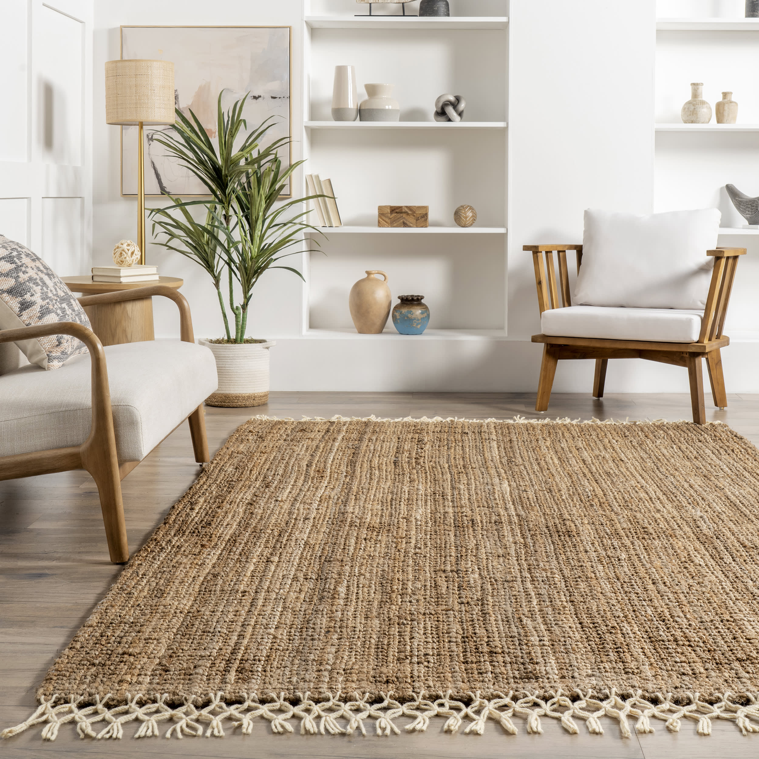 Hand Woven Jute with Wool Fringe Rug | Natural - Image 4