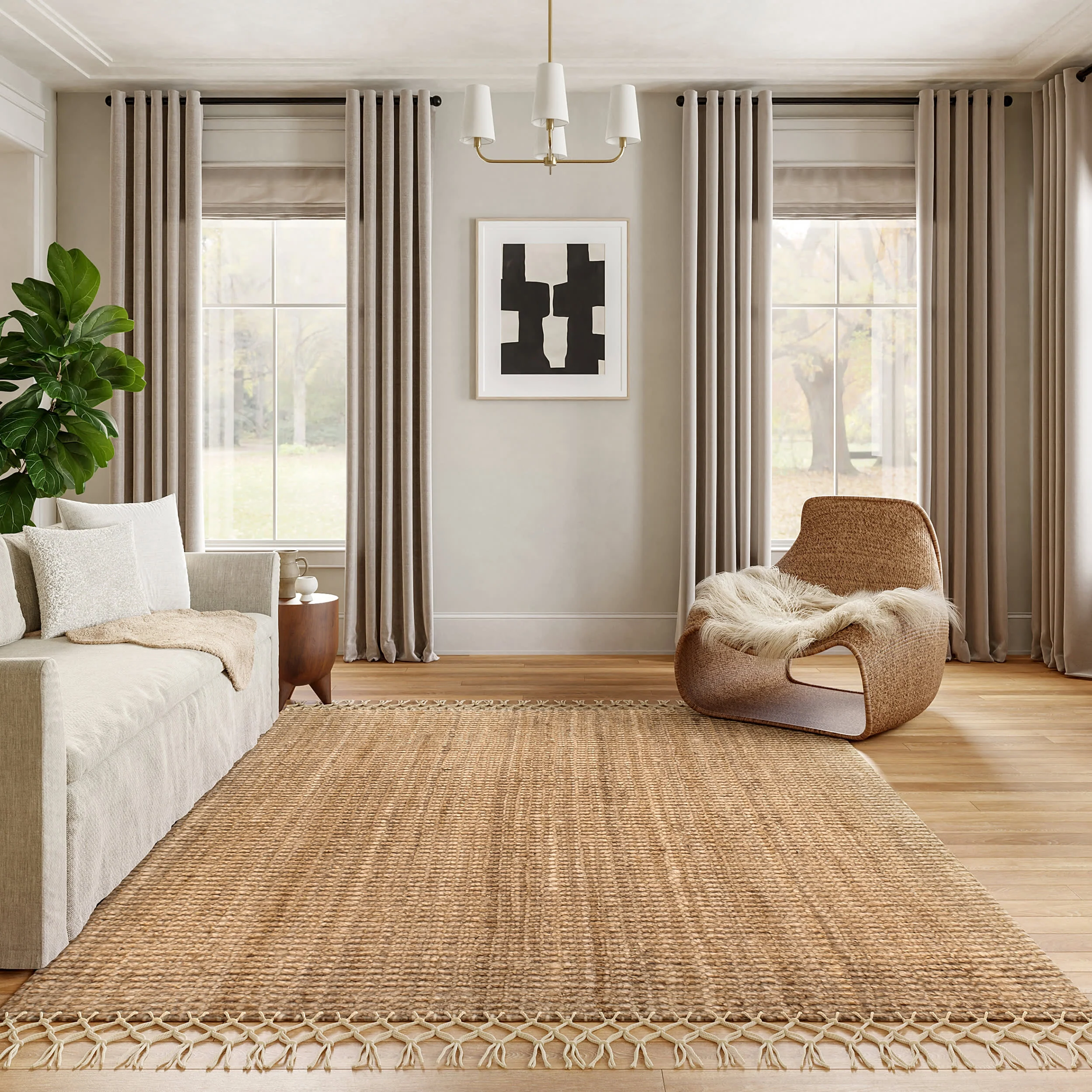 Hand Woven Jute with Wool Fringe Rug | Natural - Image 2