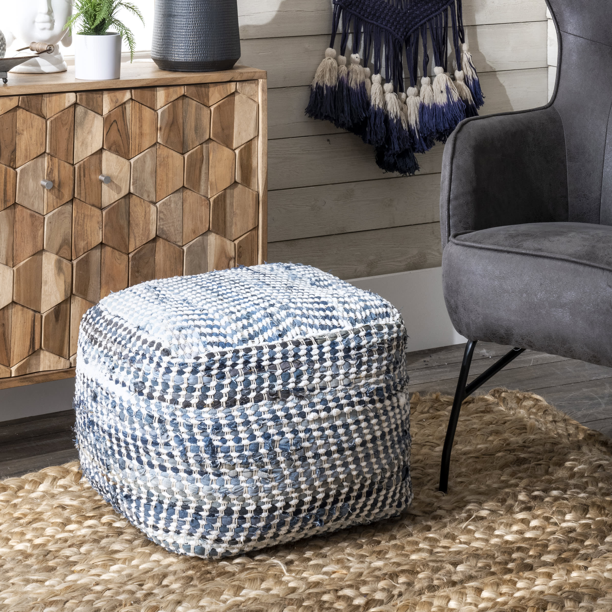 Handmade Denim Pouf | Blue - Image 2