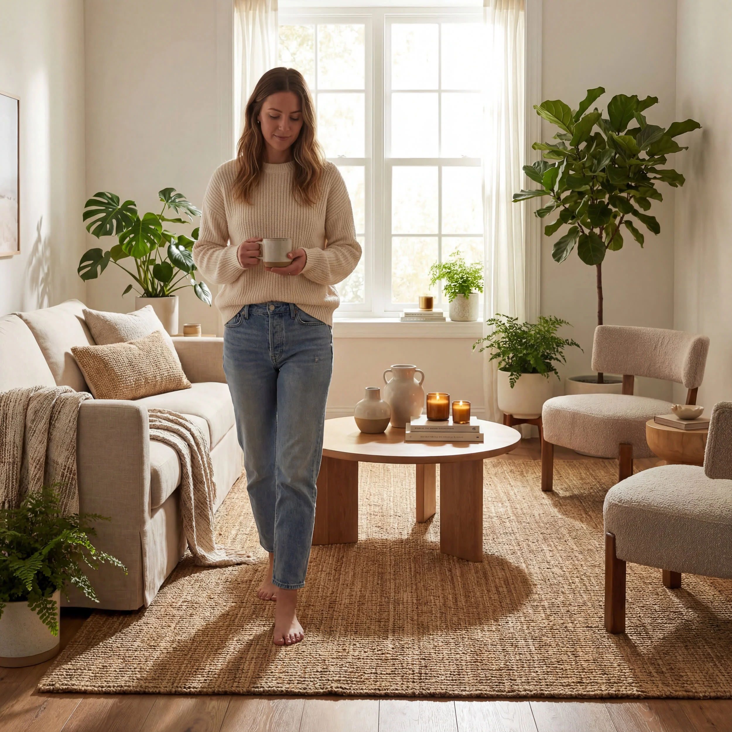 Handwoven Jute Ribbed Solid Rug | Natural - Image 7