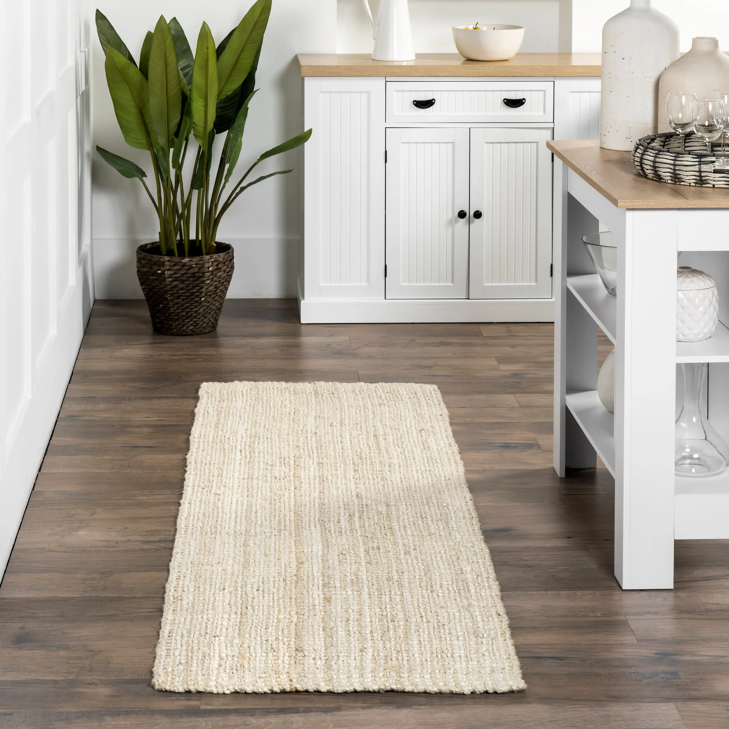 Handwoven Jute Ribbed Solid Rug | Off White - Image 2